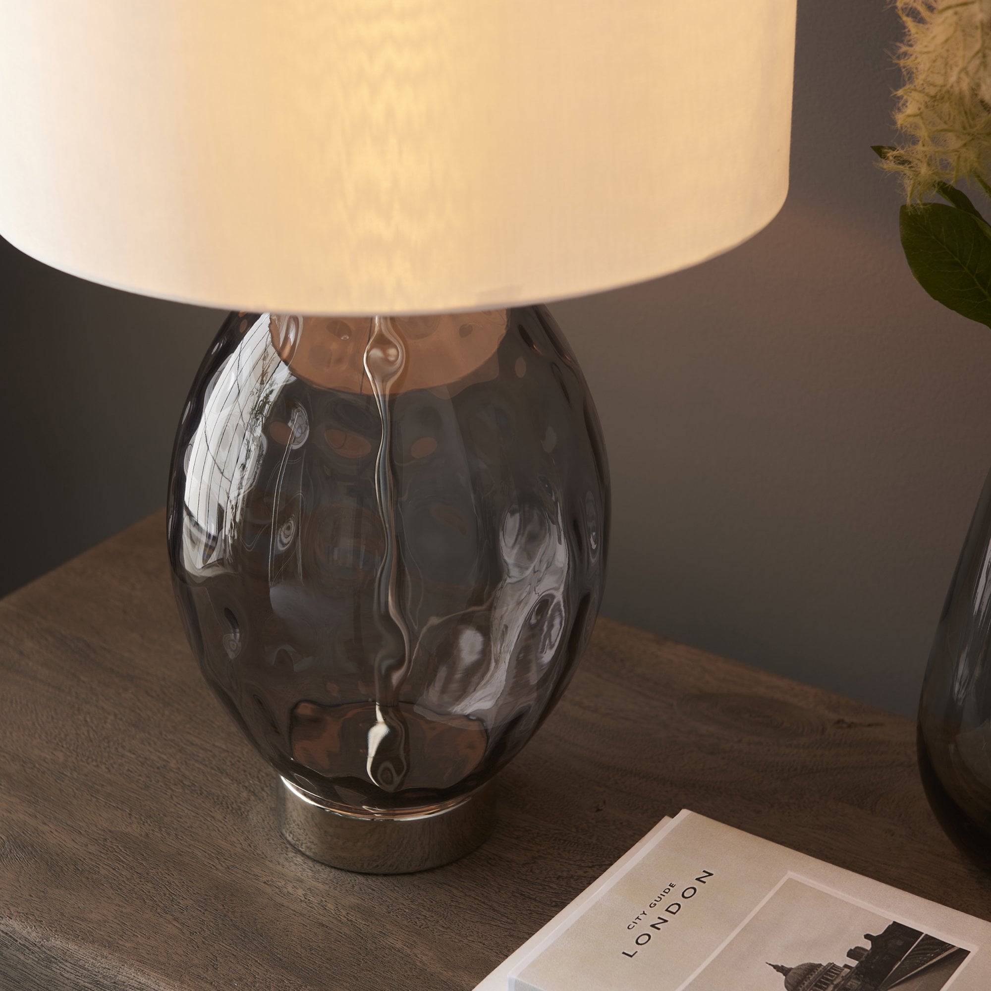 Endon Elin Touch Table Lamp - Nickel & Grey Tinted Glass