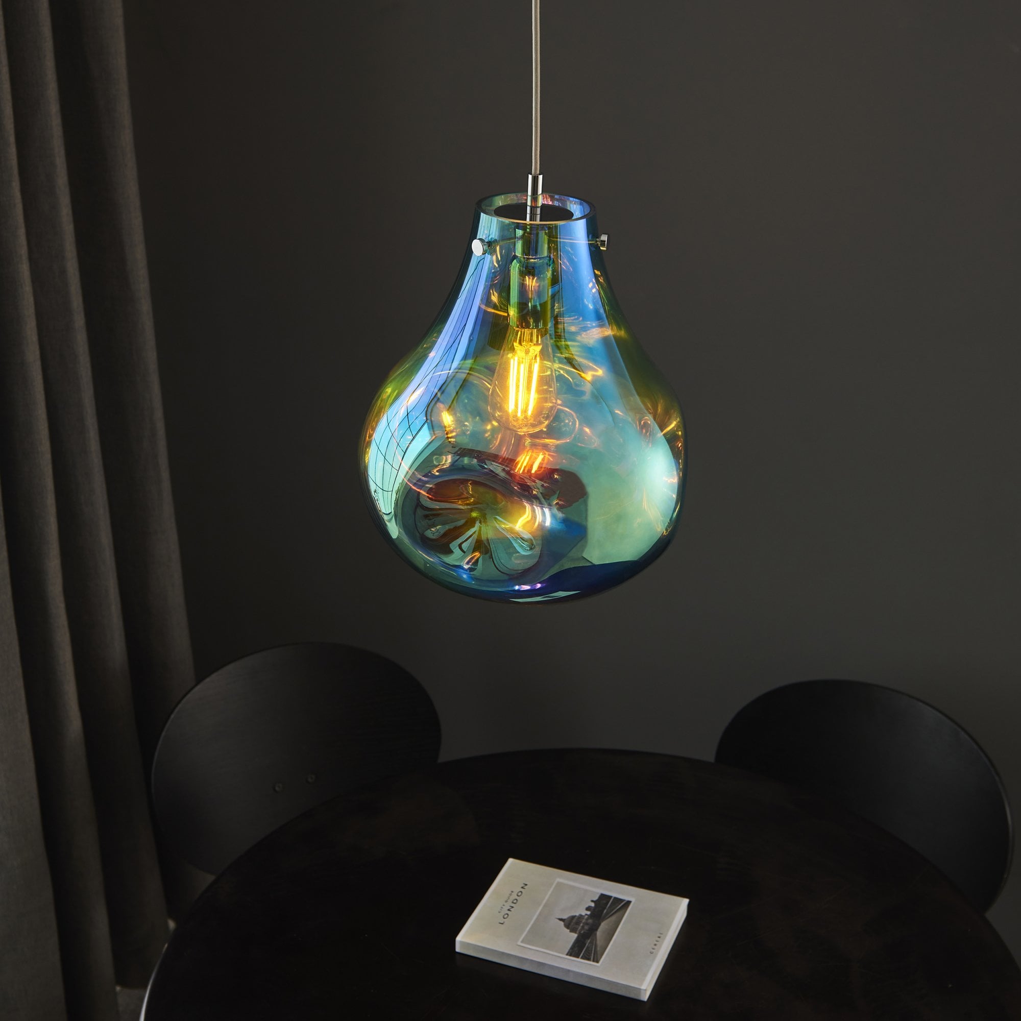Endon Dent Large Glass Ceiling Pendant - Metallic Petrol