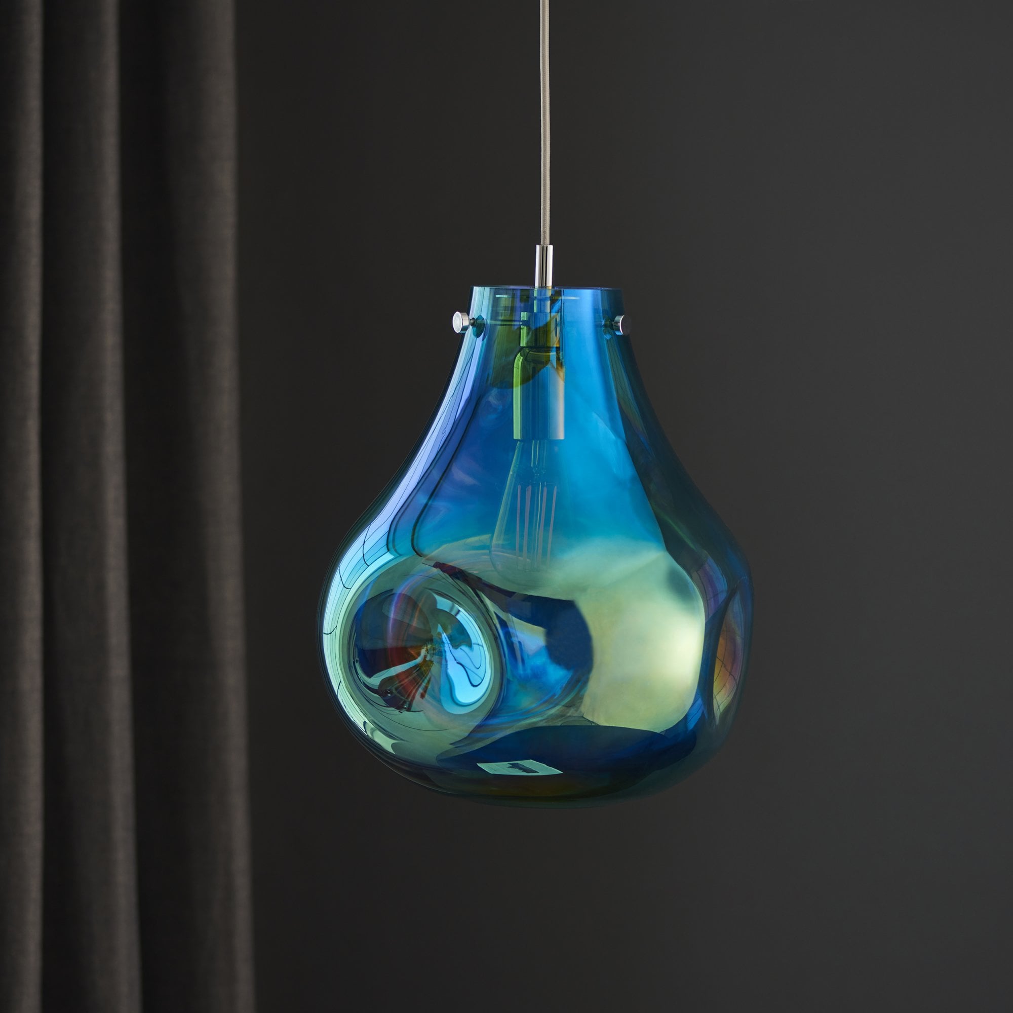 Endon Dent Large Glass Ceiling Pendant - Metallic Petrol
