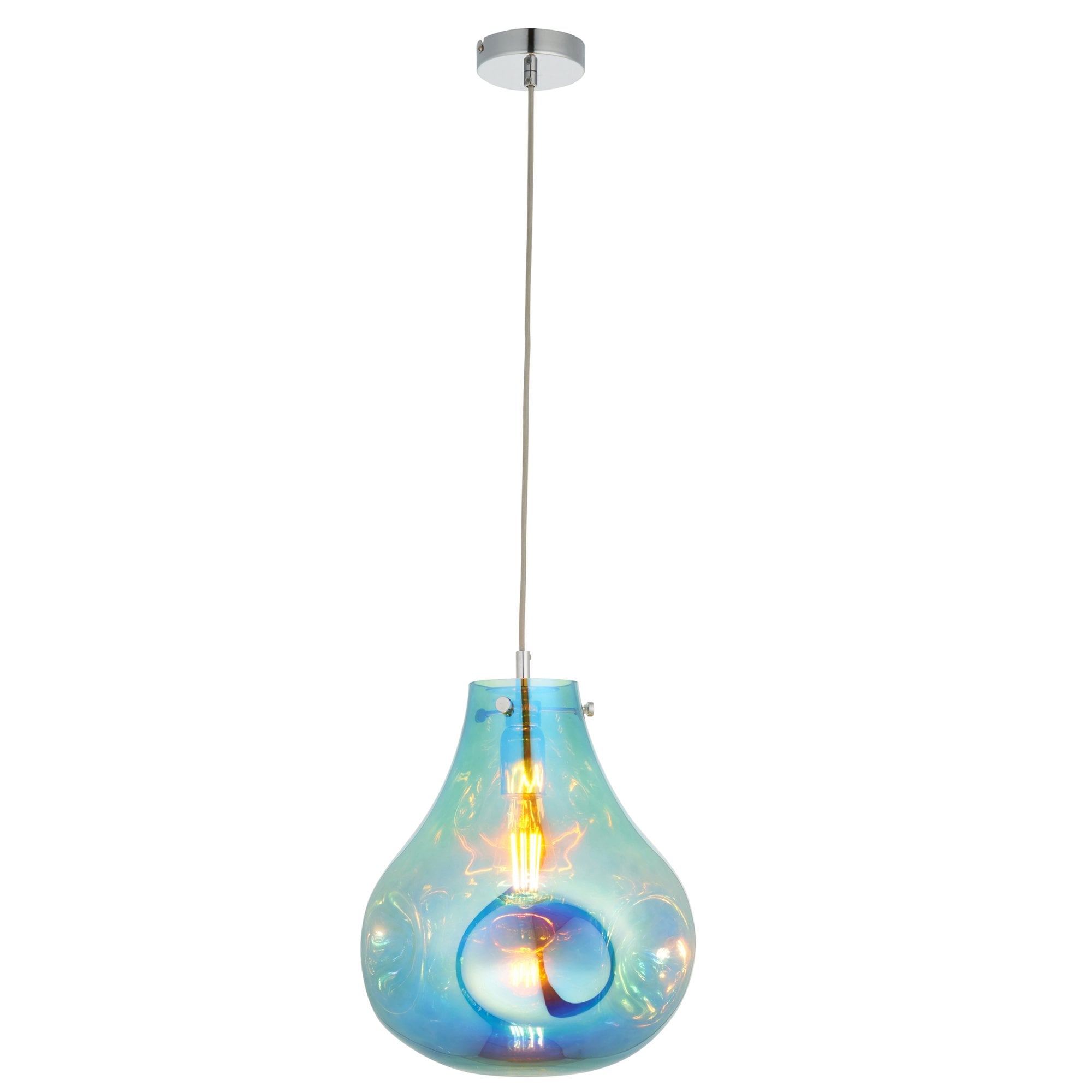 Endon Dent Large Glass Ceiling Pendant - Metallic Petrol