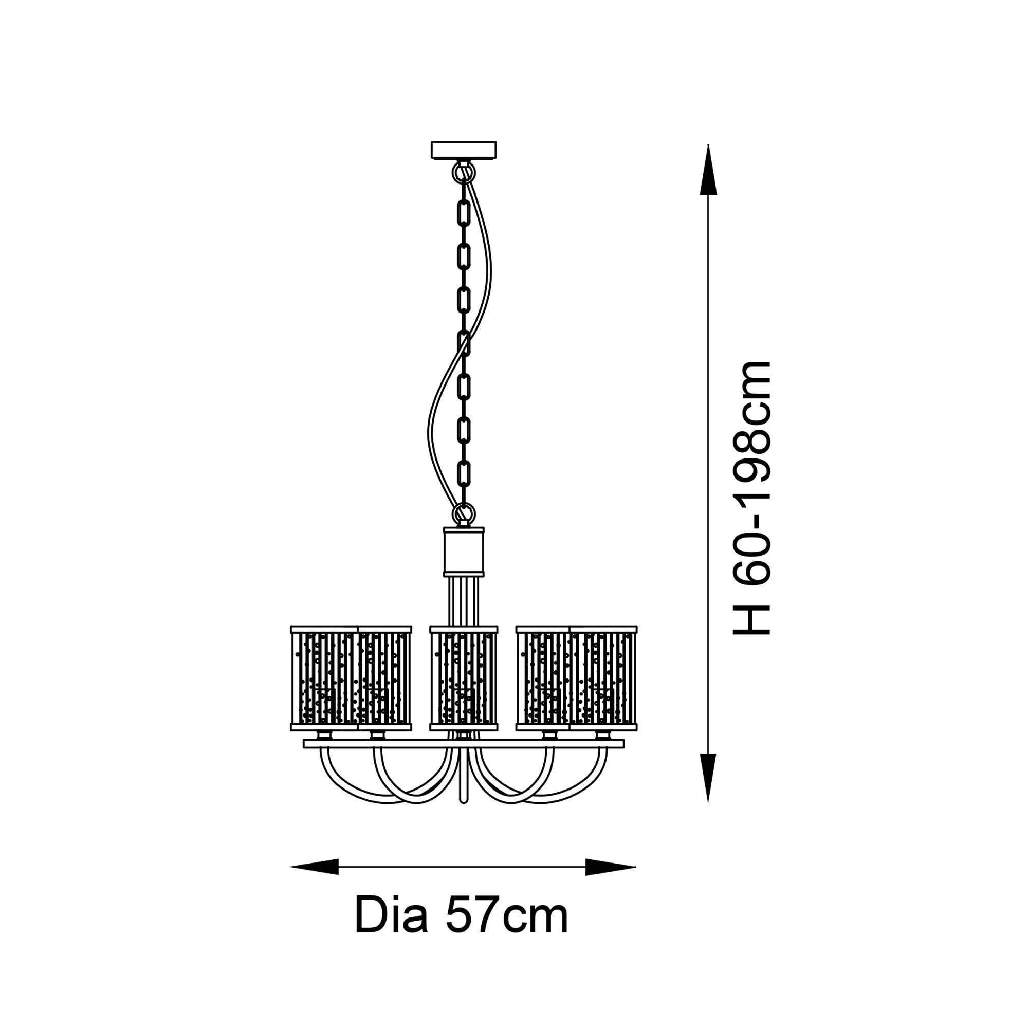 Endon Henbury 5 Light Ceiling Pendant - Bright Nickel & Ribbed Bubble Glass Shades