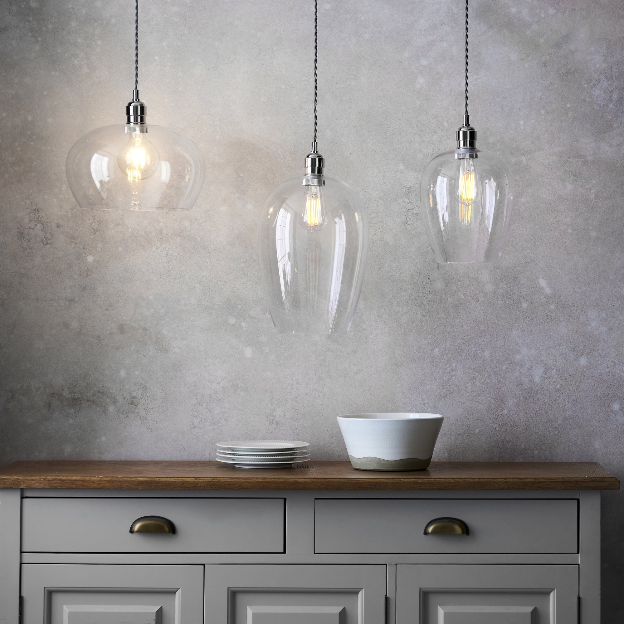 Utopia Walton Single Light Ceiling Pendant - Bright Nickel & Clear Glass