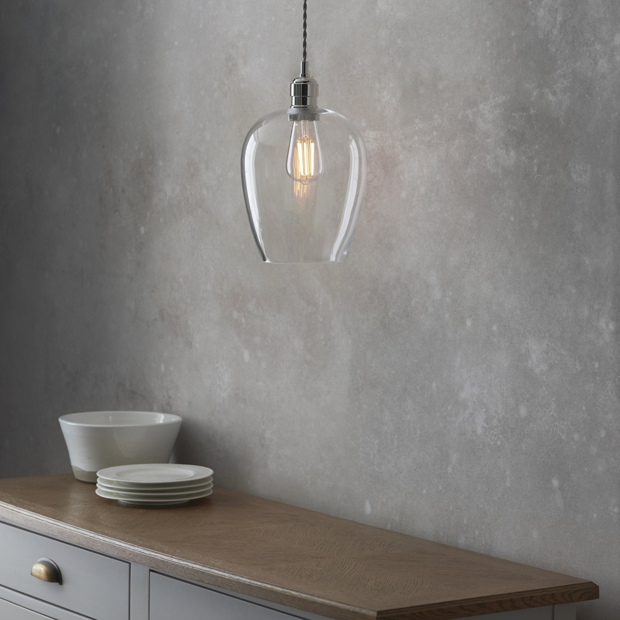 Utopia Walton Single Light Ceiling Pendant - Bright Nickel & Clear Glass
