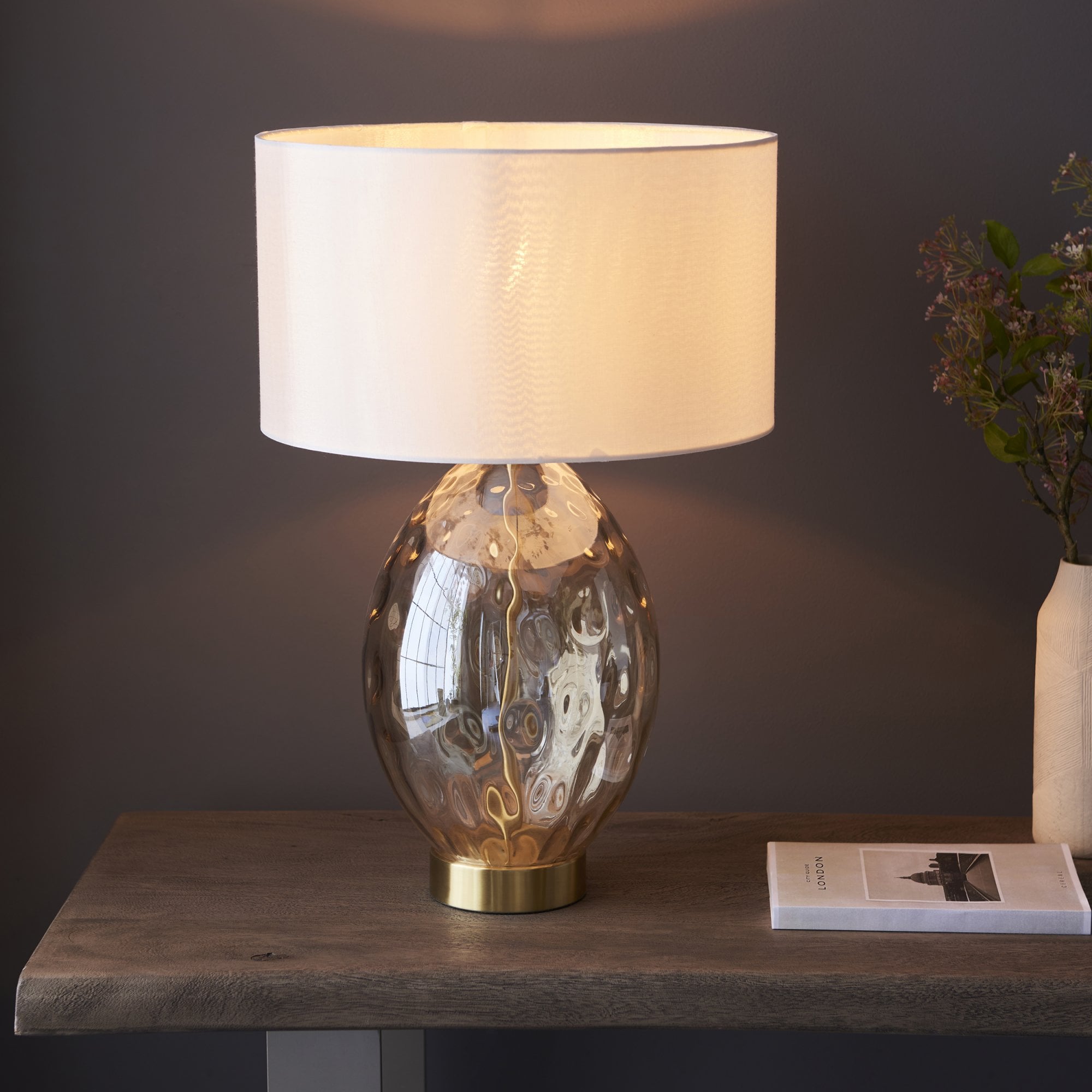 Endon Elin Dimple Touch Table Lamp - Satin Brass & Champagne Lustre Glass
