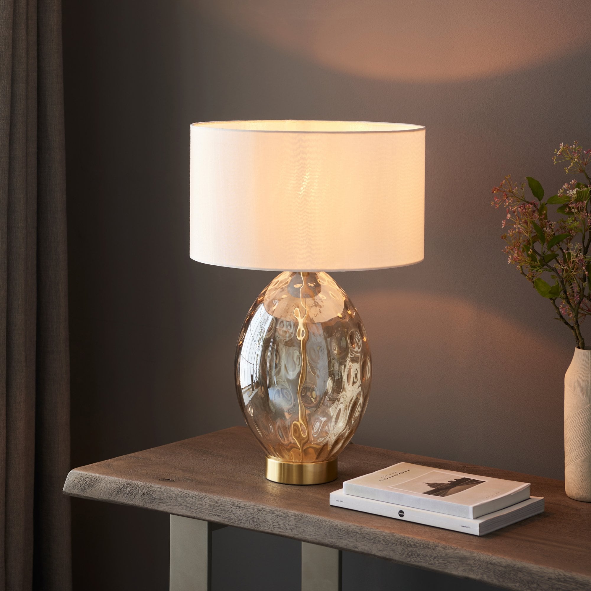 Endon Elin Dimple Touch Table Lamp - Satin Brass & Champagne Lustre Glass