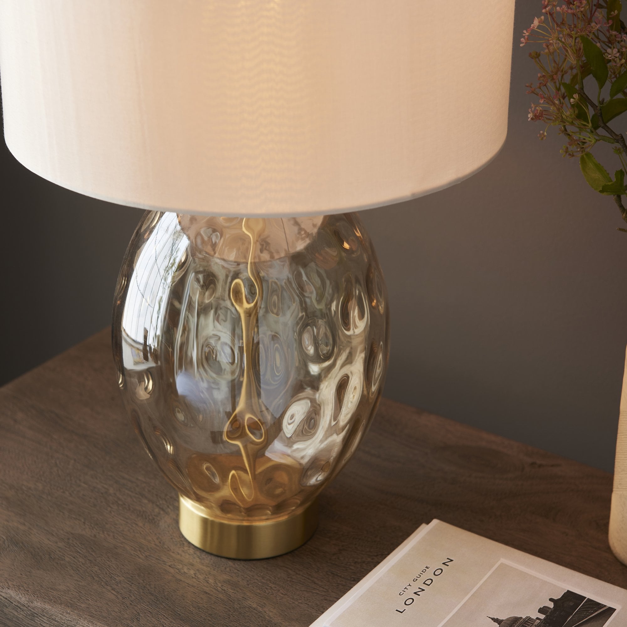 Endon Elin Dimple Touch Table Lamp - Satin Brass & Champagne Lustre Glass