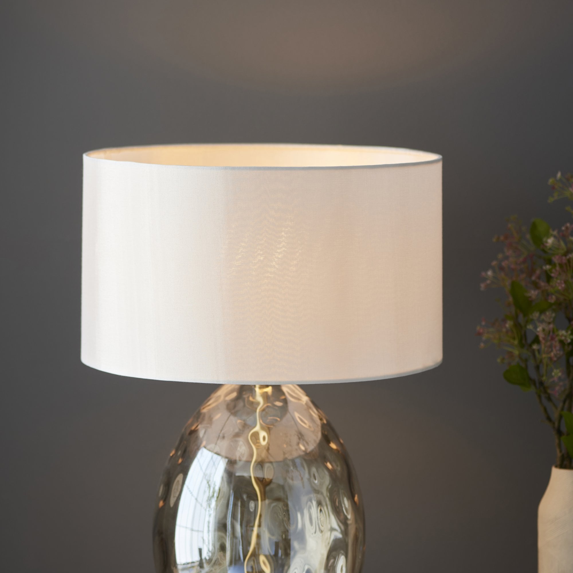 Endon Elin Dimple Touch Table Lamp - Satin Brass & Champagne Lustre Glass