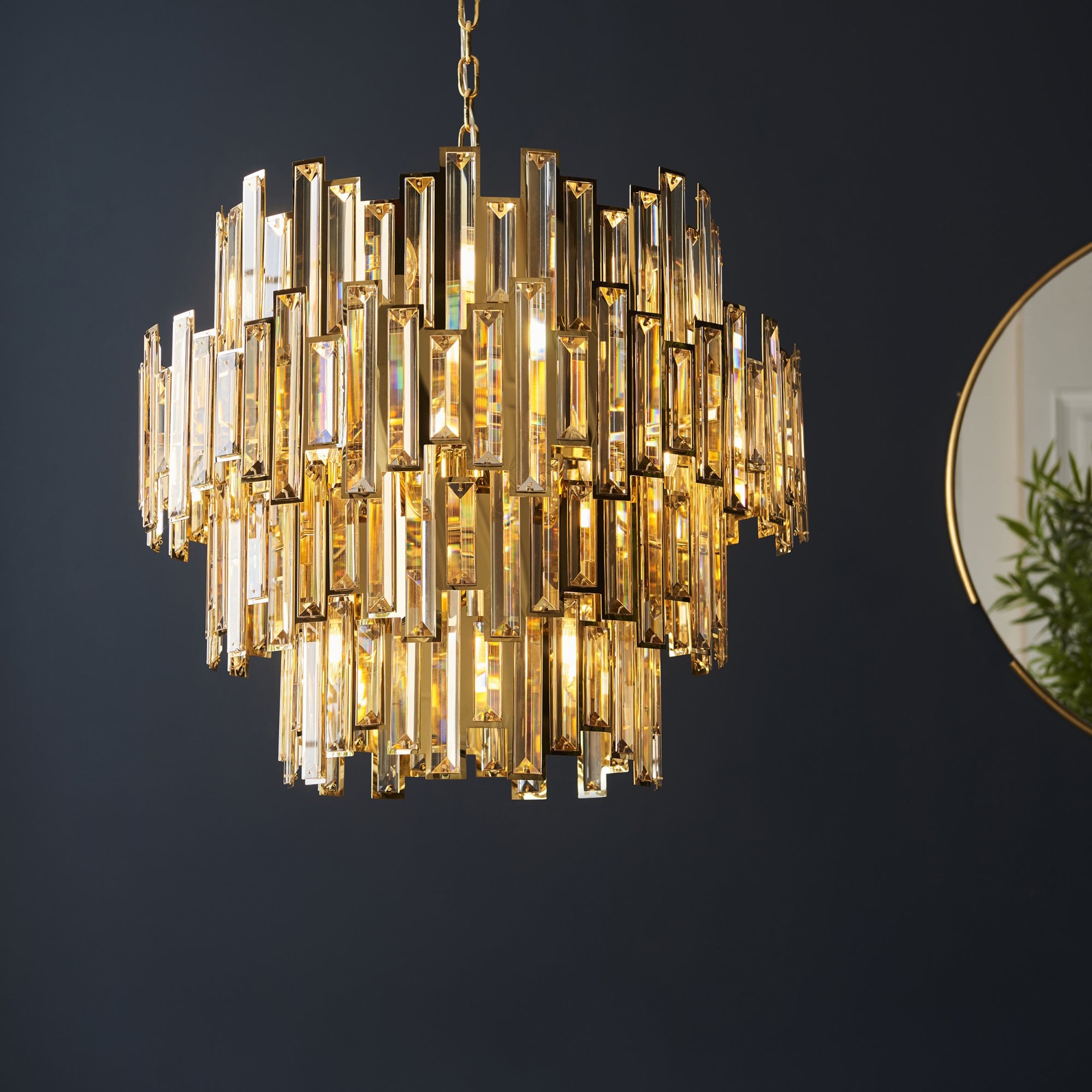 Endon Viviana 15 Light Ceiling Pendant - Champagne Crystal & Gold Plate Effect