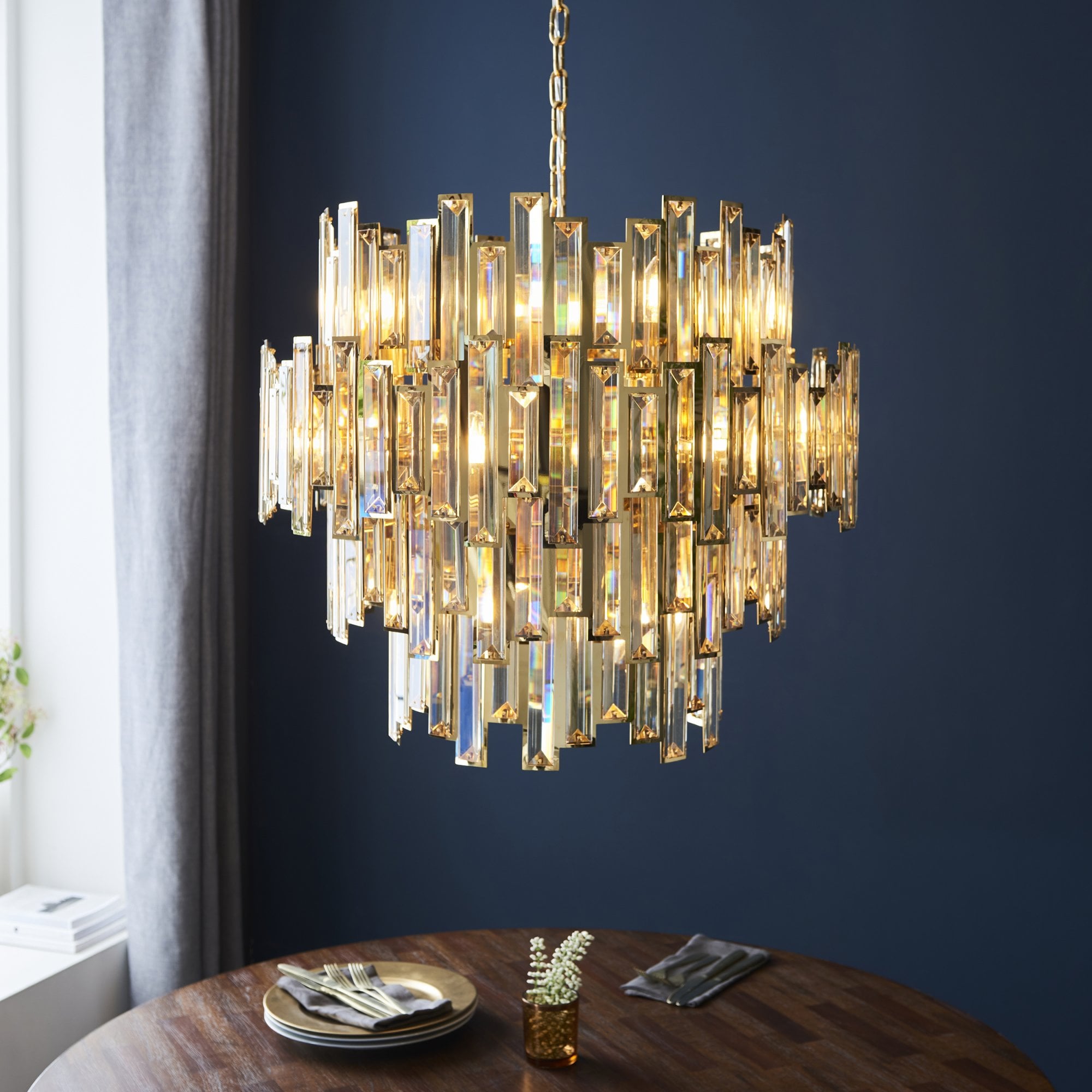 Endon Viviana 15 Light Ceiling Pendant - Champagne Crystal & Gold Plate Effect