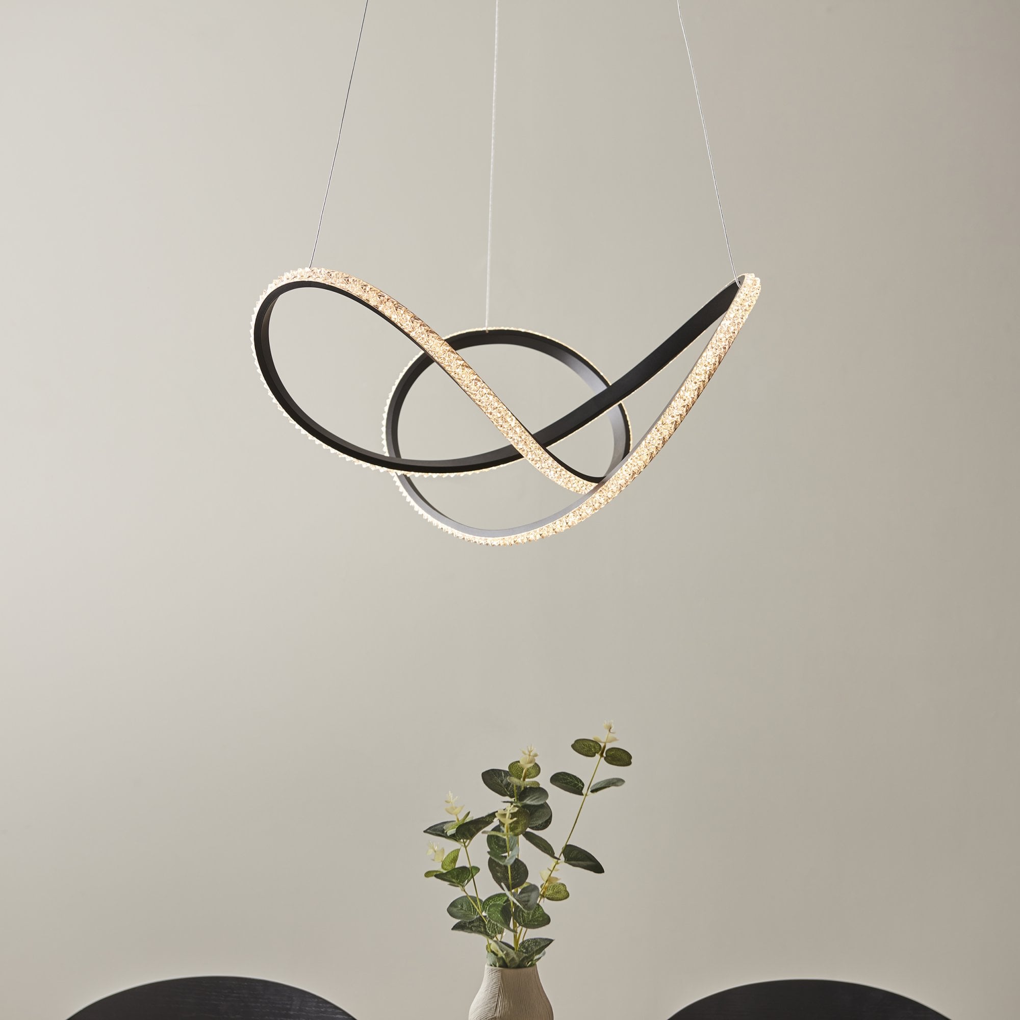 Endon Francisca Embellished Ceiling Pendant - Textured Black & Clear Faceted Detail