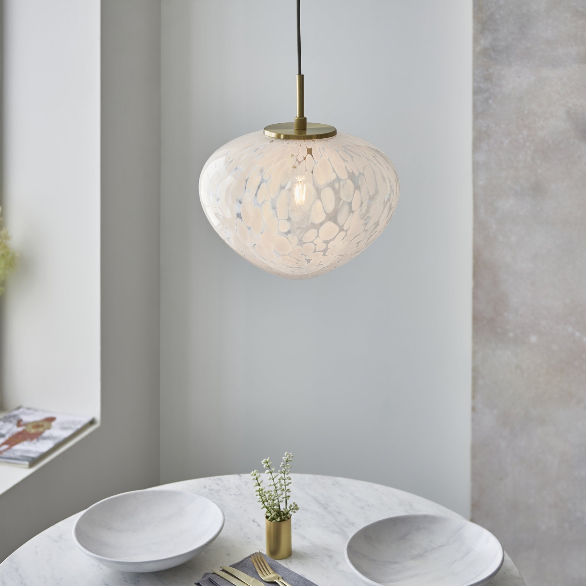 Endon Mali Single Light Pendant - Satin Brass & White Confetti