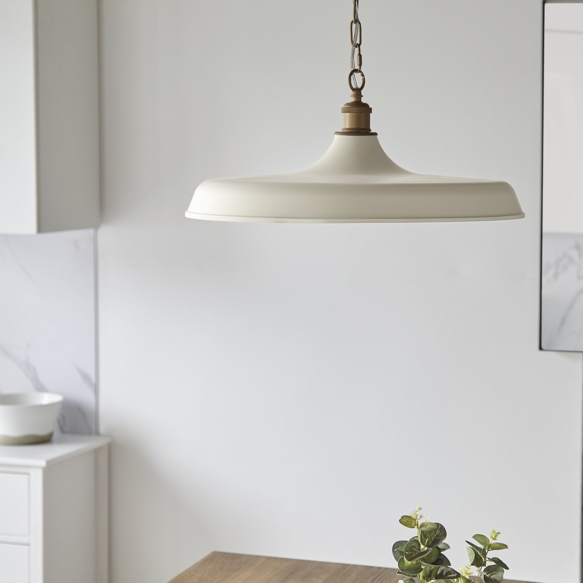 Utopia Vogue Mid Century Single Pendant Light - Matt Warm White & Satin Gold