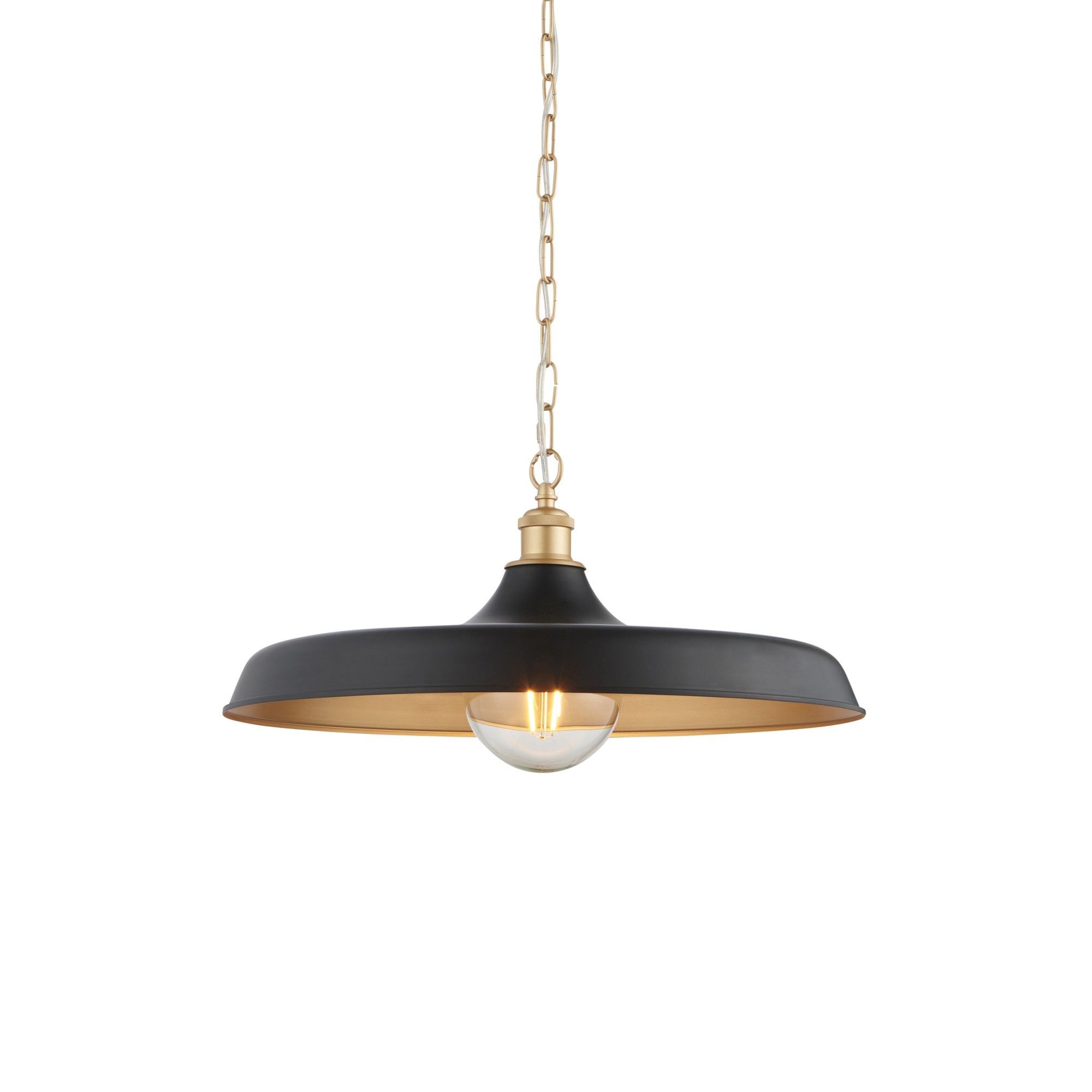 Utopia Vogue Mid Century Single Pendant Light - Matt Black & Satin Gold