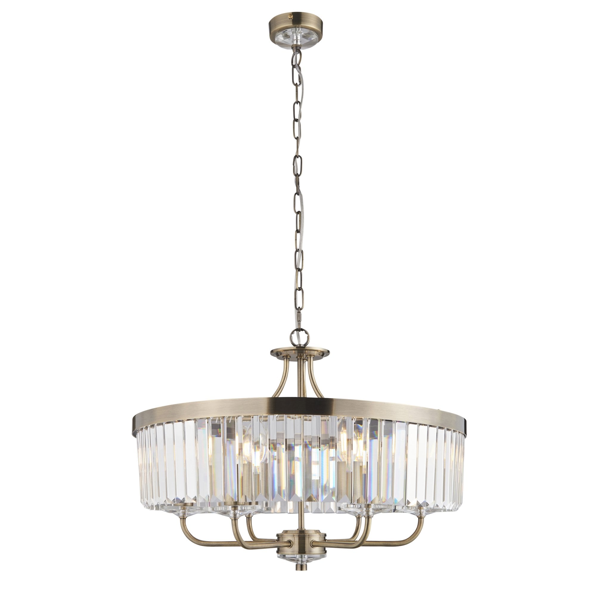 Utopia Martini 6 Light Pendant Chandelier - Antique Brass & Clear Cut Glass
