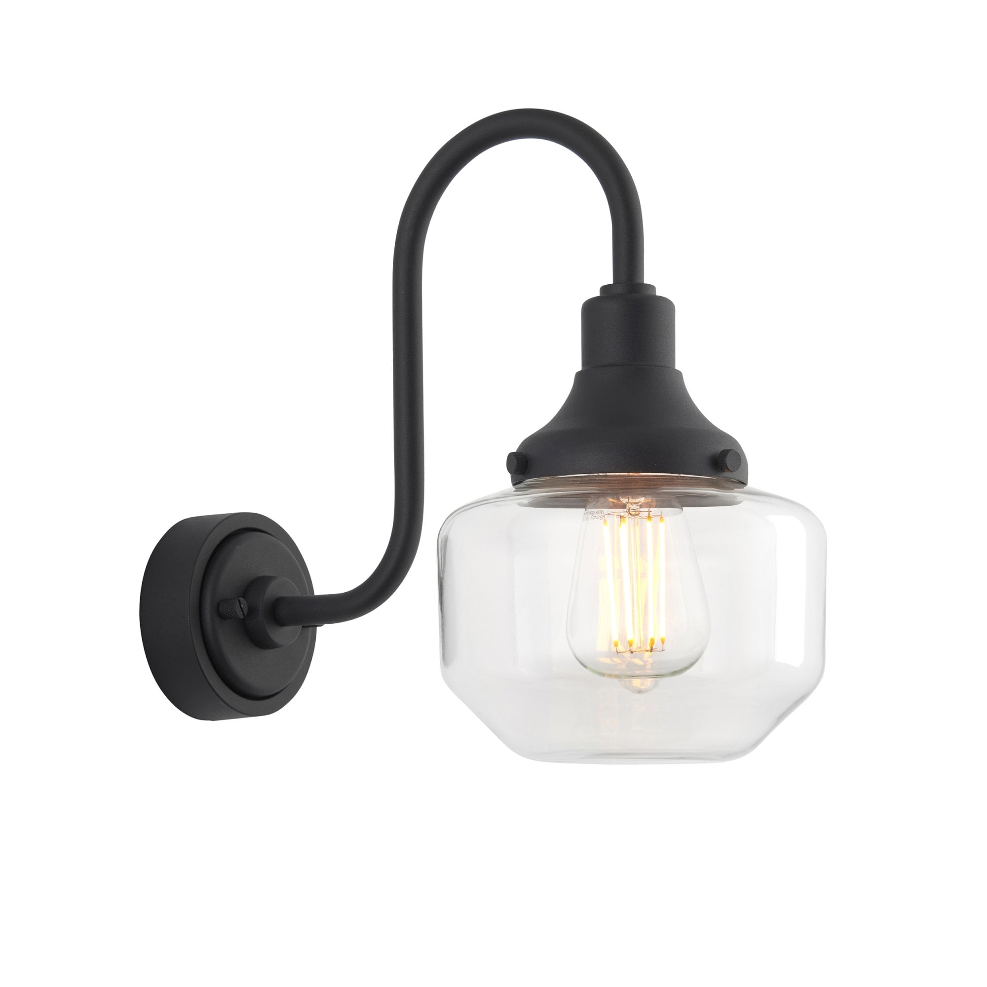 Endon Amble Swan Neck Single Wall Light - Textured Black & Clear Glass