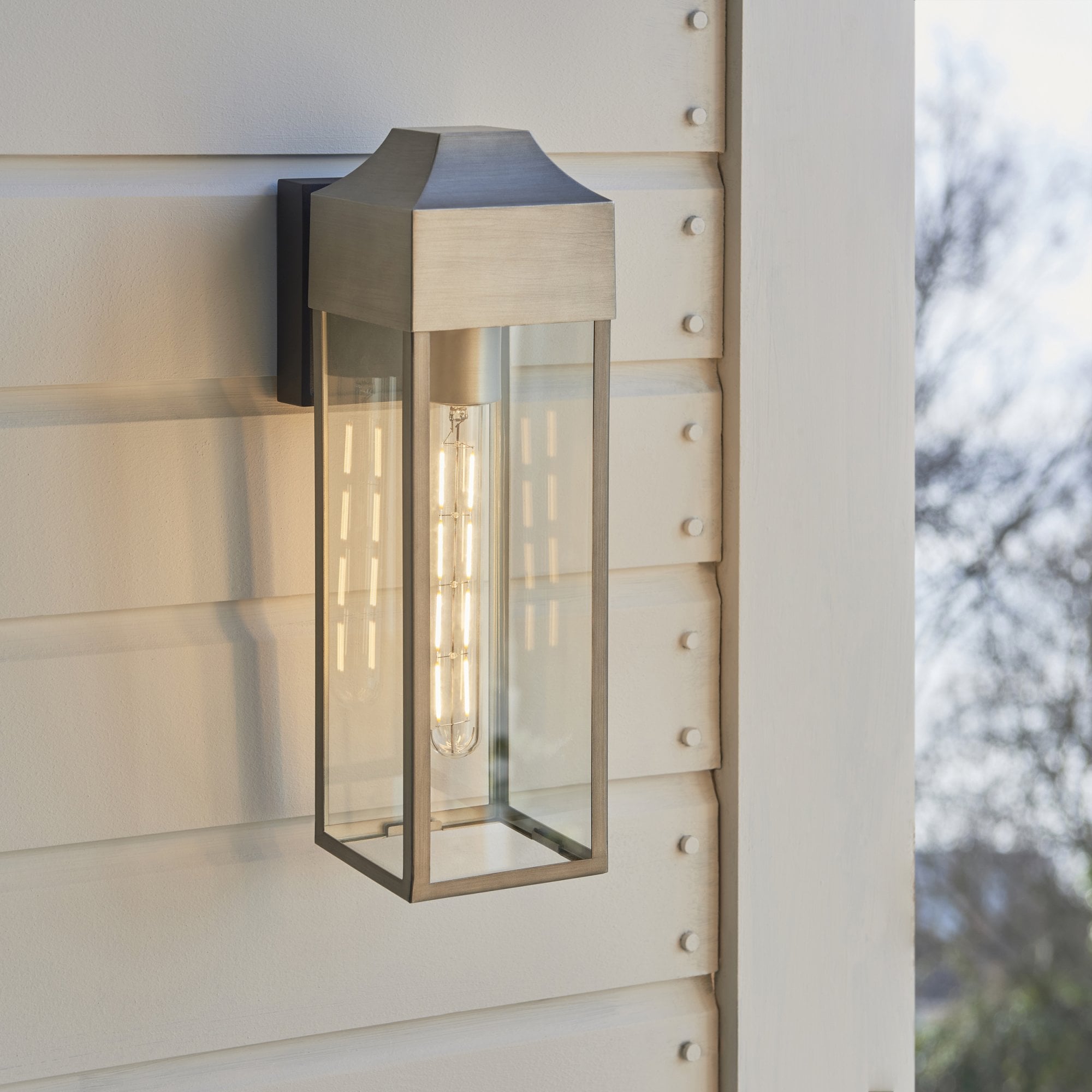 Endon Alfresco Single Light Wall Lantern - Aged Pewter & Clear Glass