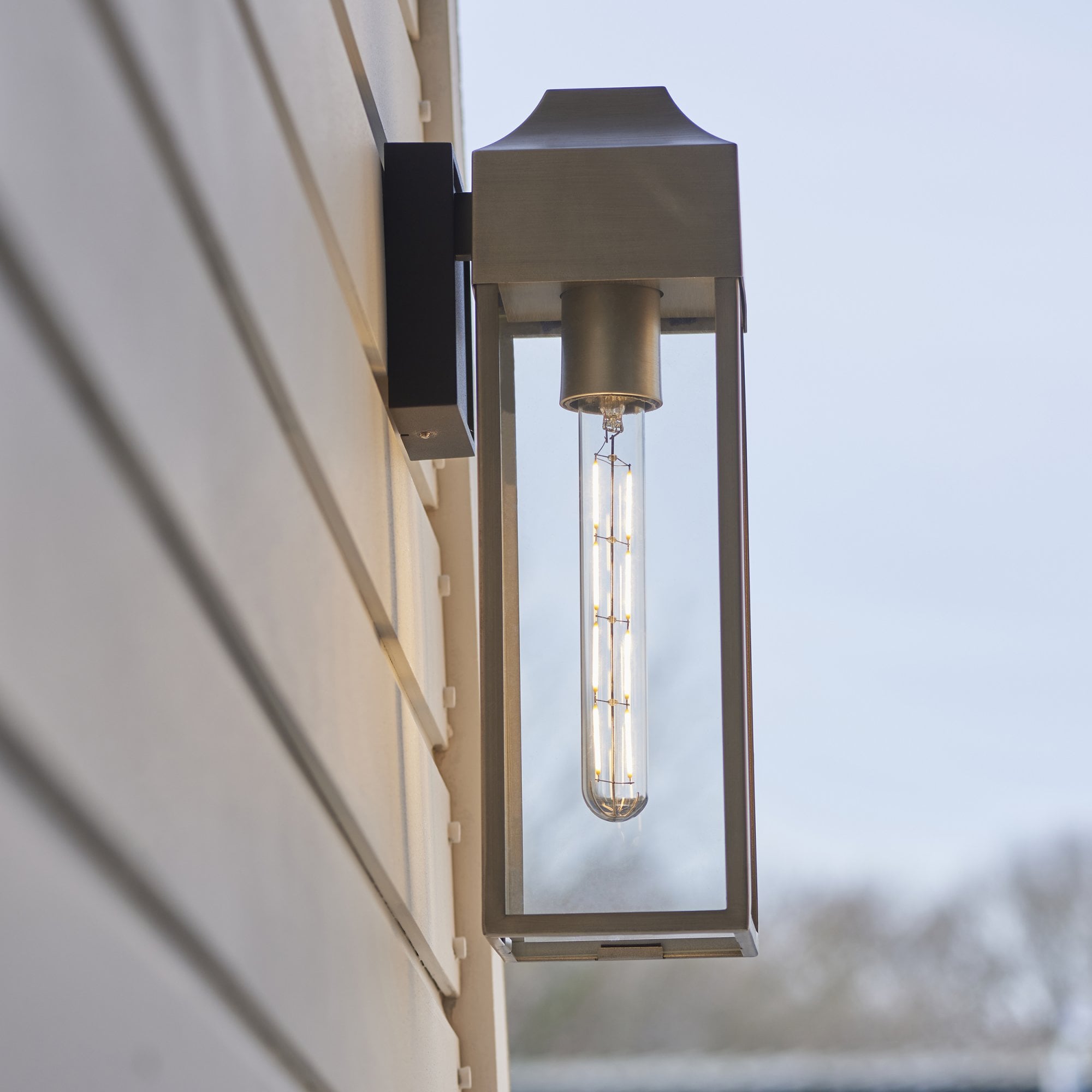 Endon Alfresco Single Light Wall Lantern - Aged Pewter & Clear Glass