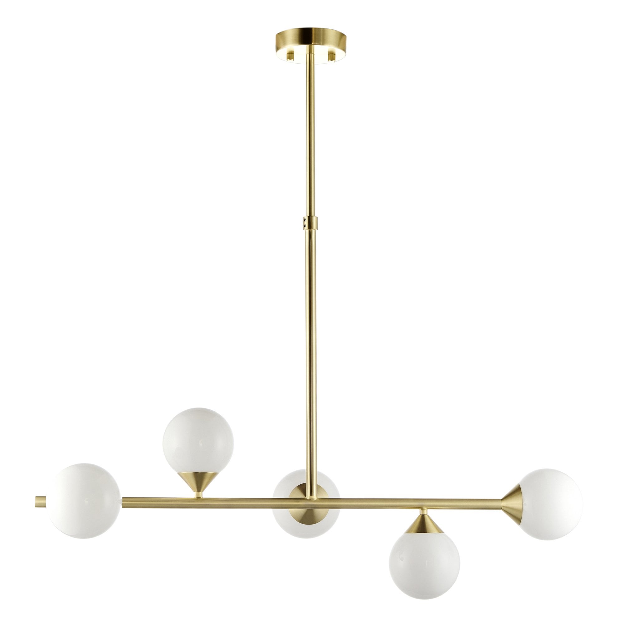 Utopia Lustre Linear Ceiling Pendant - Satin Brushed Gold & Gloss White Glass