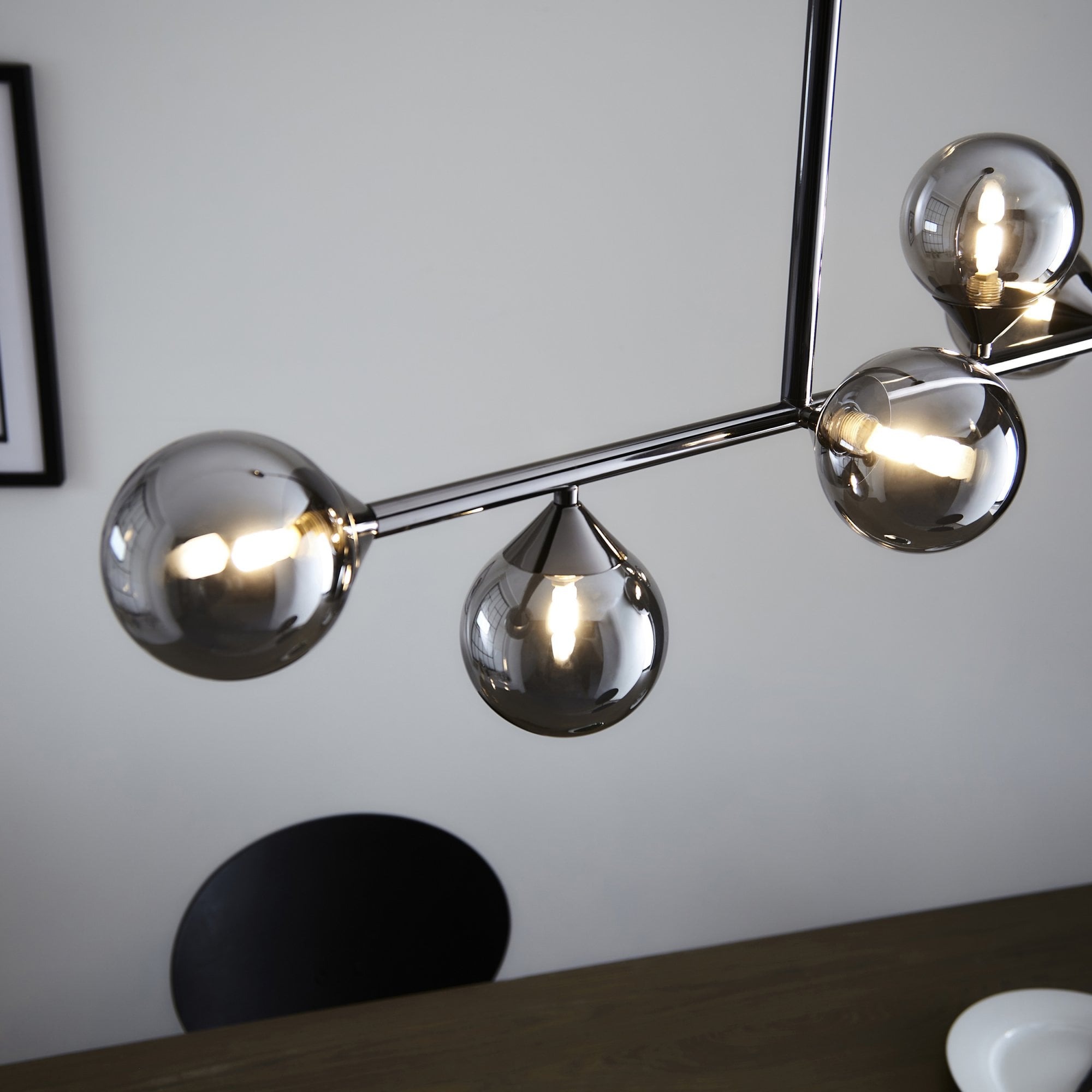Utopia Hazy Linear Ceiling Pendant - Matt Black & Smokey Mirror Glass