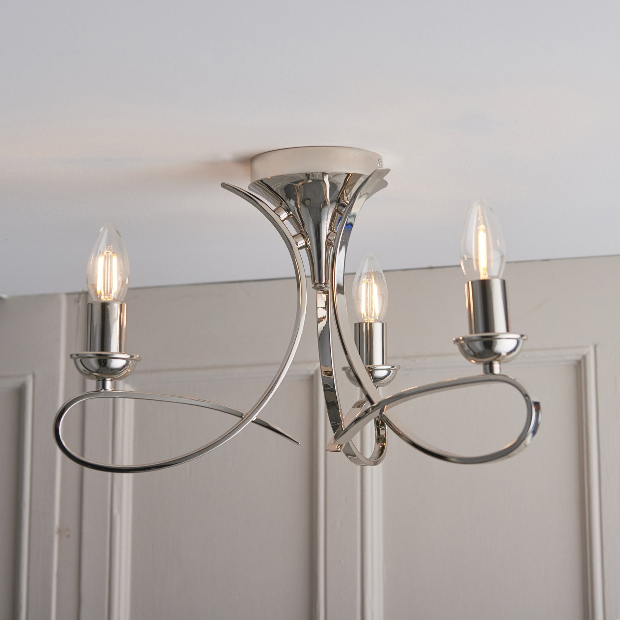 Interiors 1900 Penn 3 Light Semi-Flush Fitting - Nickel