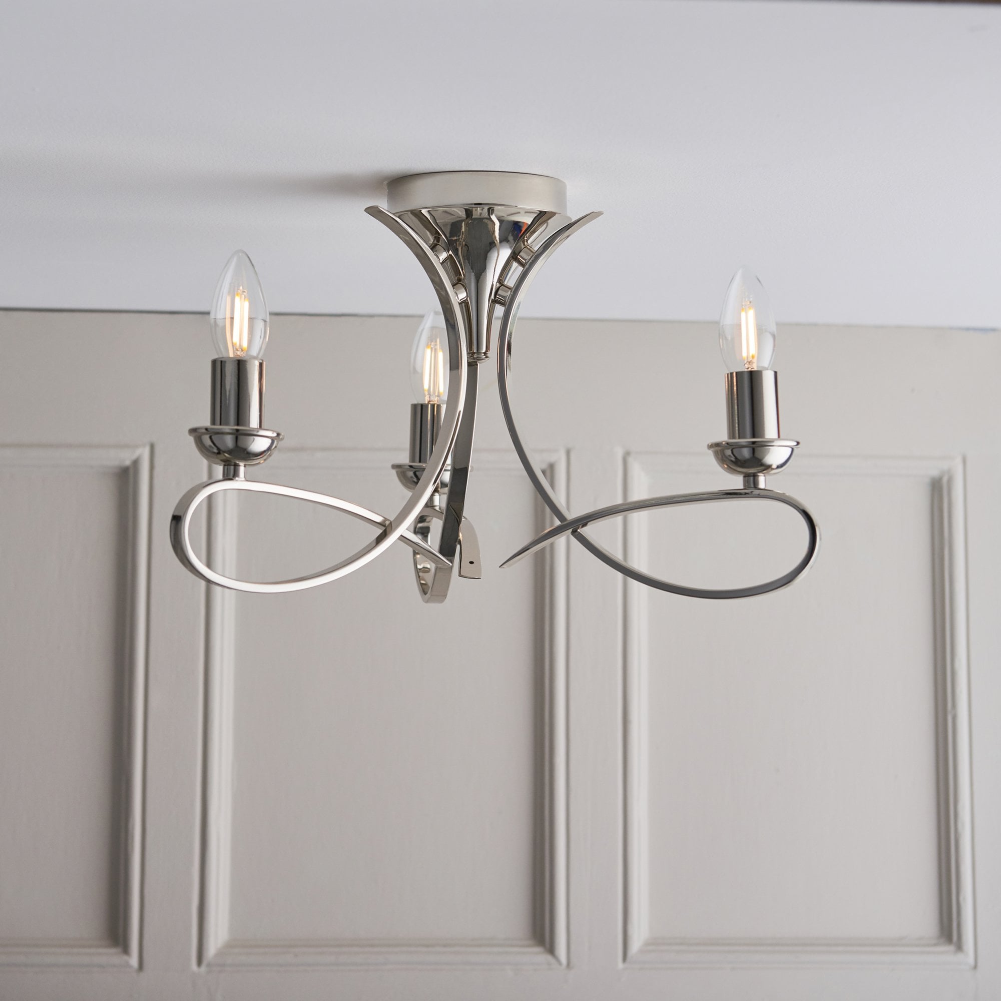 Interiors 1900 Penn 3 Light Semi-Flush Fitting - Nickel