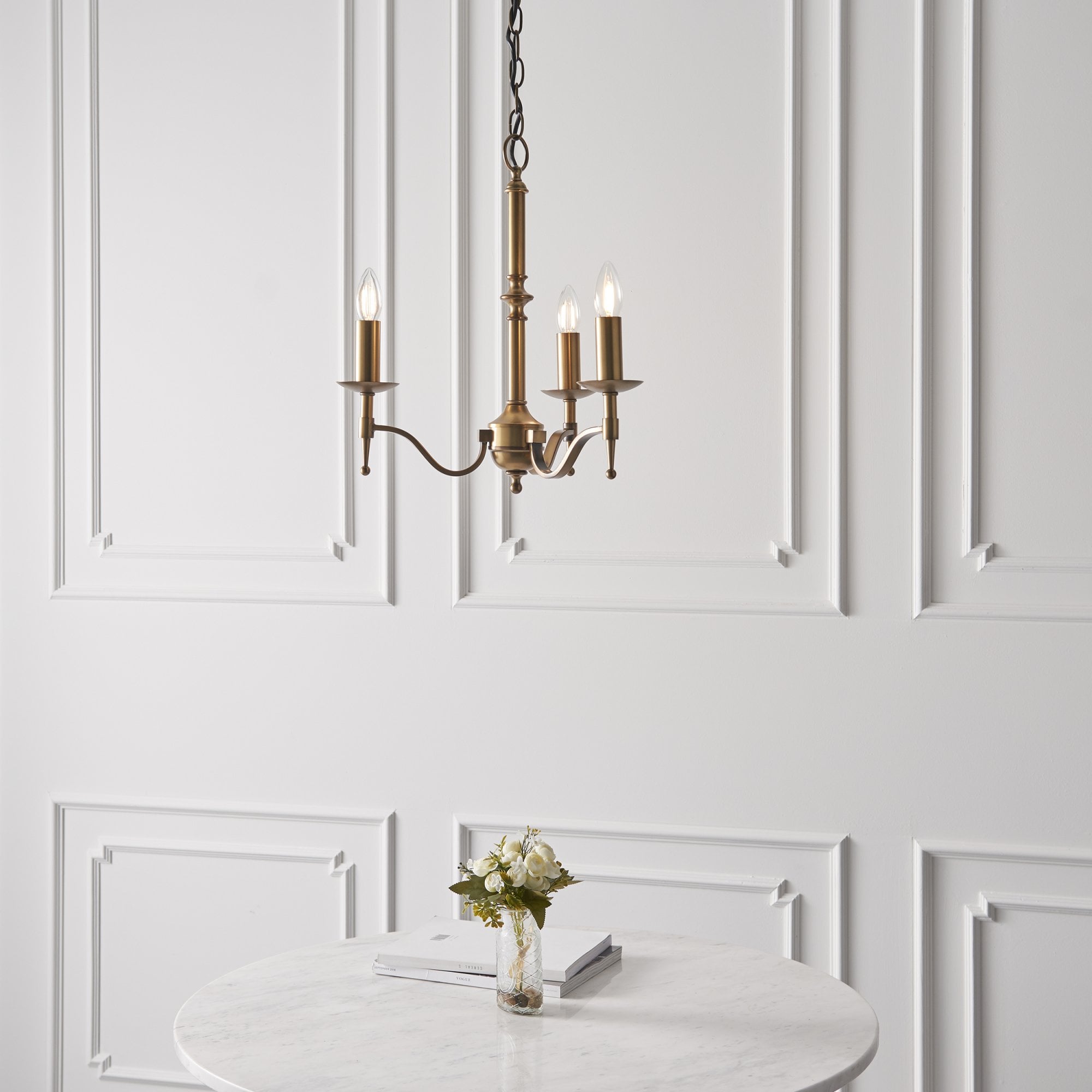 Interiors 1900 Stanford 3 Light Pendant - Antique Brass