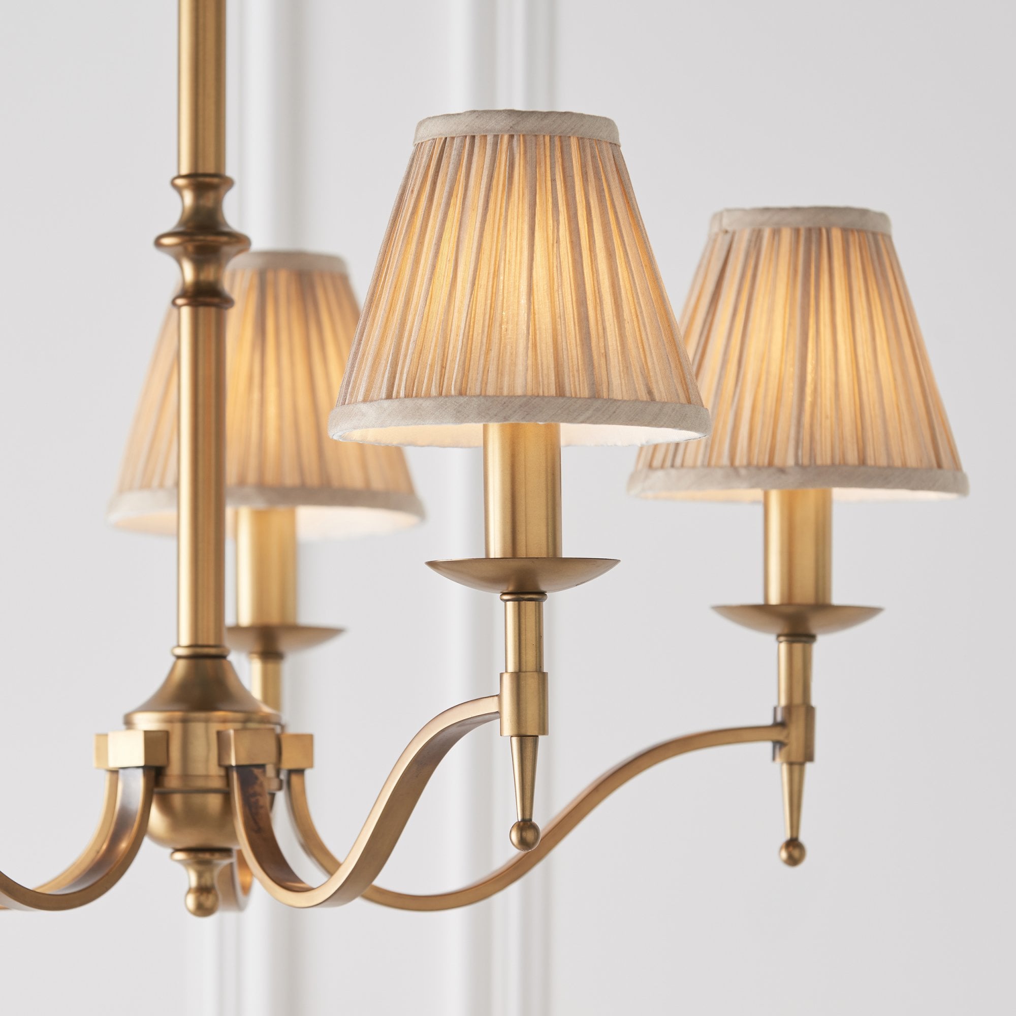 Interiors 1900 Stanford 5 Light Pendant - Antique Brass & Beige Organza Shades