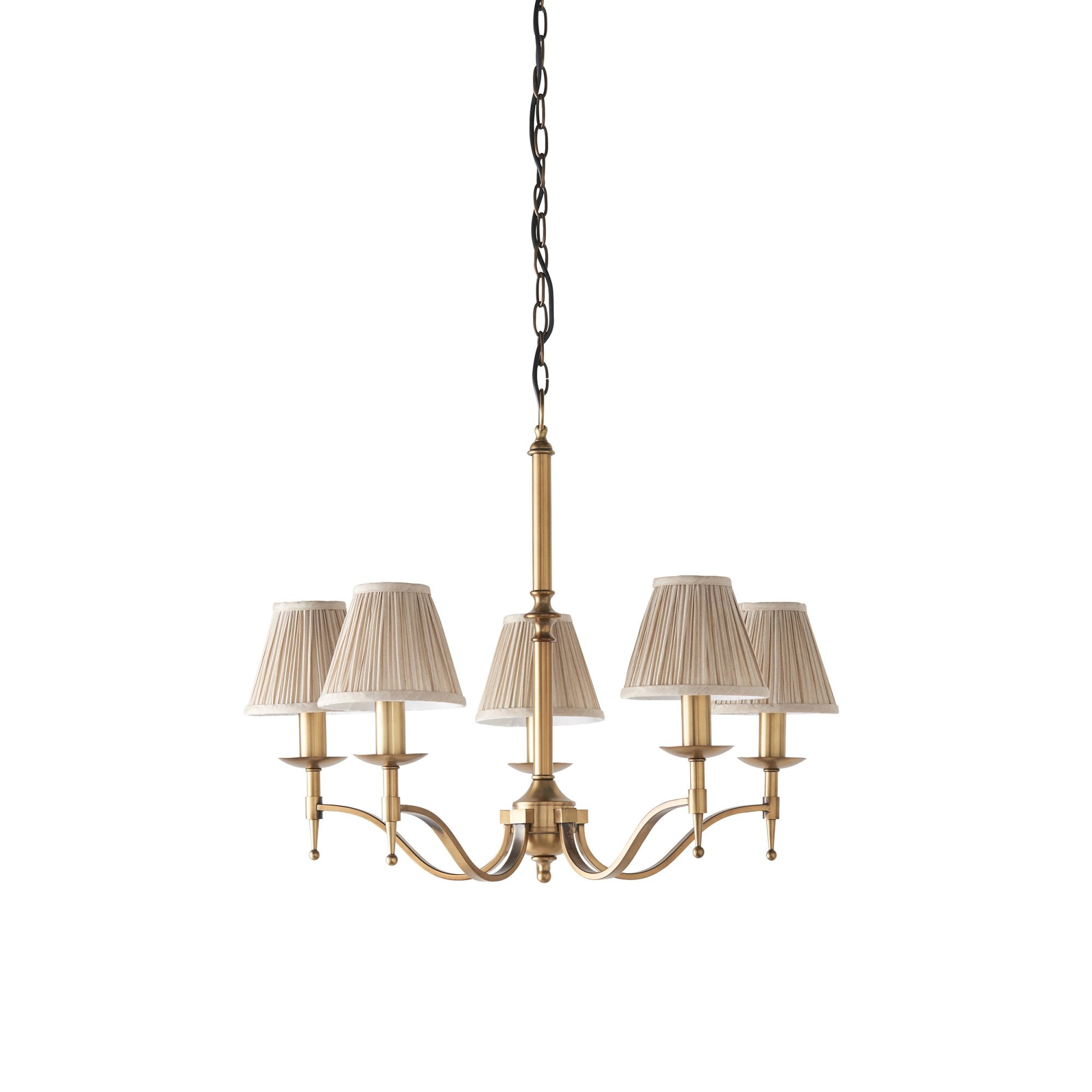 Interiors 1900 Stanford 5 Light Pendant - Antique Brass & Beige Organza Shades
