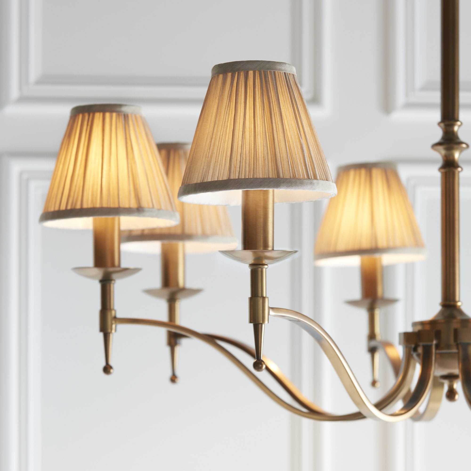 Interiors 1900 Stanford 8 Light Pendant - Antique Brass & Beige Organza Shades