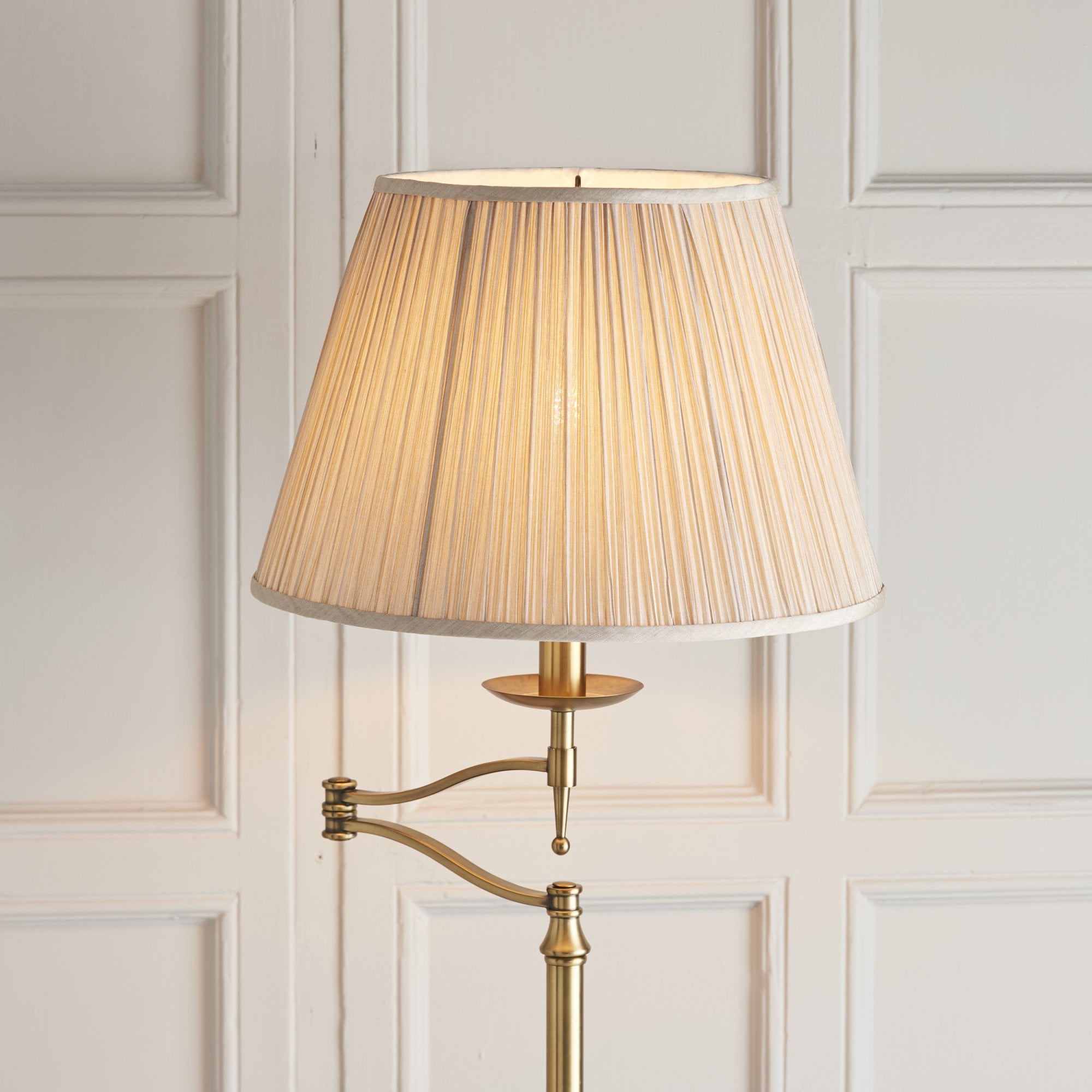 Interiors 1900 Stanford Swing Arm Floor Lamp - Antique Brass & Beige Shade