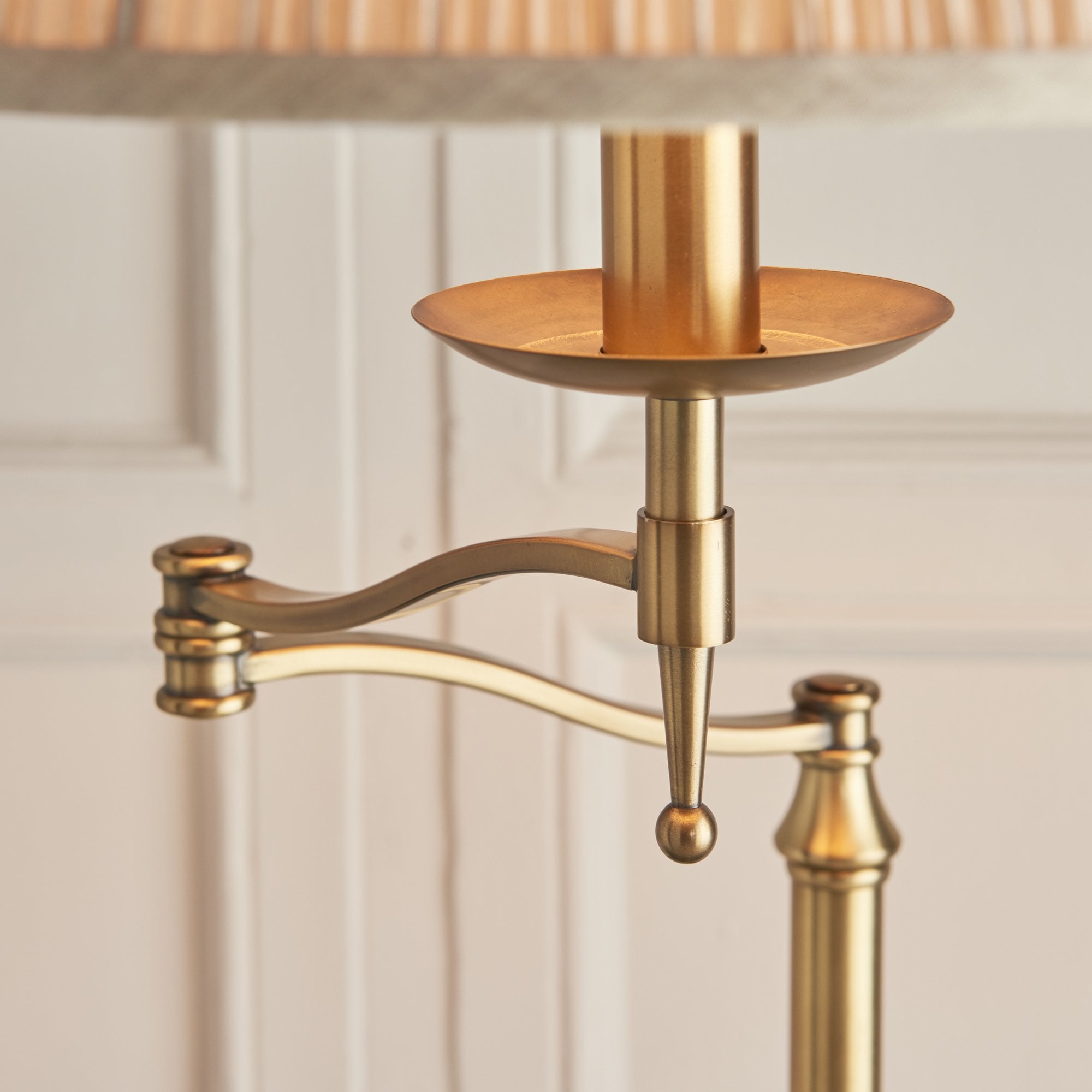 Interiors 1900 Stanford Swing Arm Floor Lamp - Antique Brass & Beige Shade