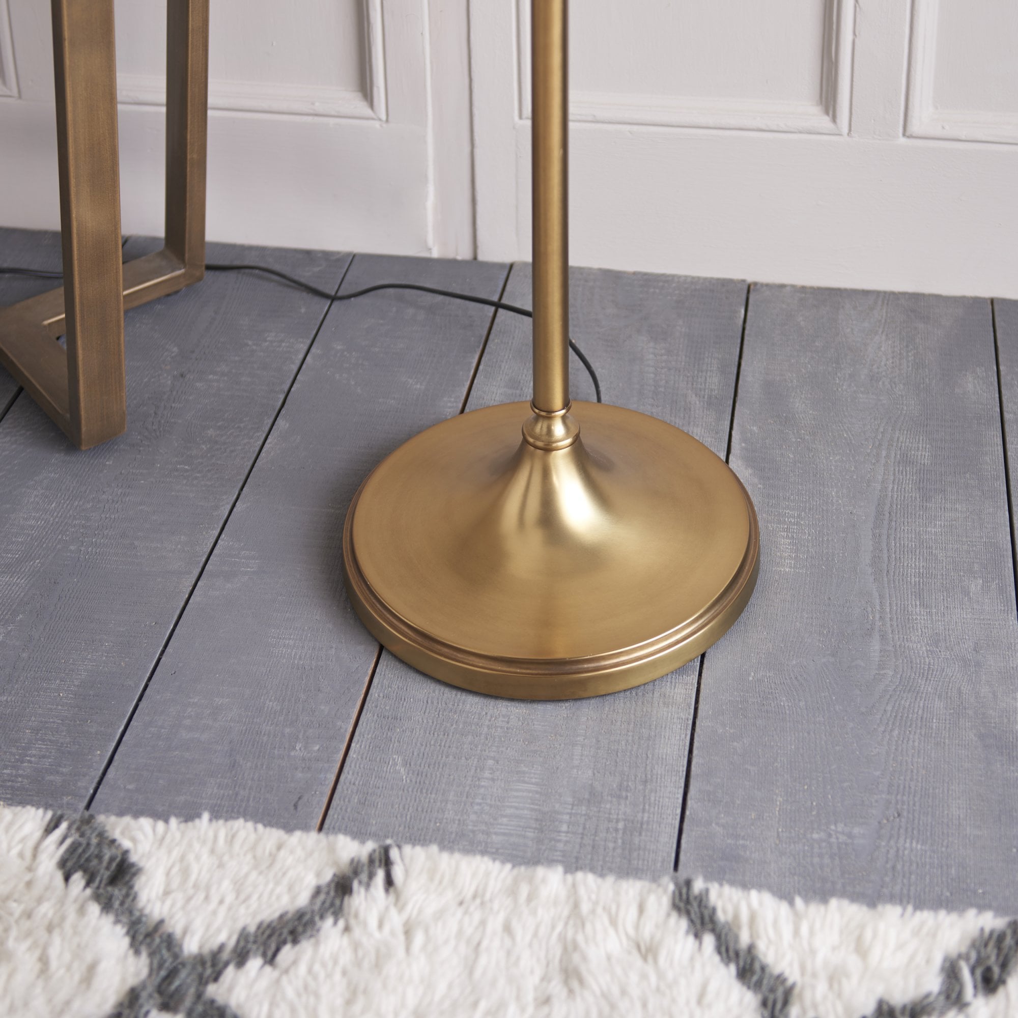 Interiors 1900 Stanford Swing Arm Floor Lamp - Antique Brass & Beige Shade