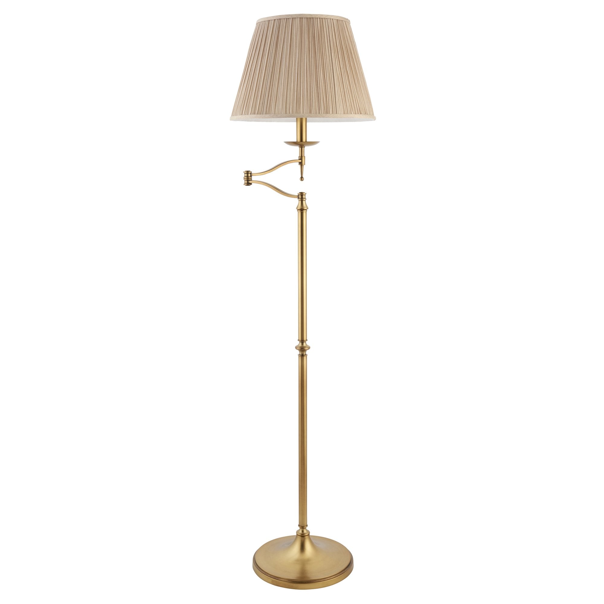 Interiors 1900 Stanford Swing Arm Floor Lamp - Antique Brass & Beige Shade
