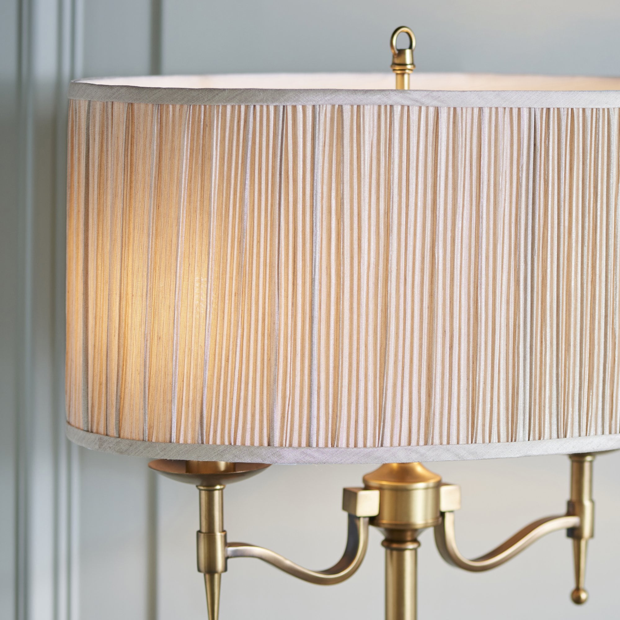 Interiors 1900 Stanford Table Lamp - Antique Brass & Beige Shade