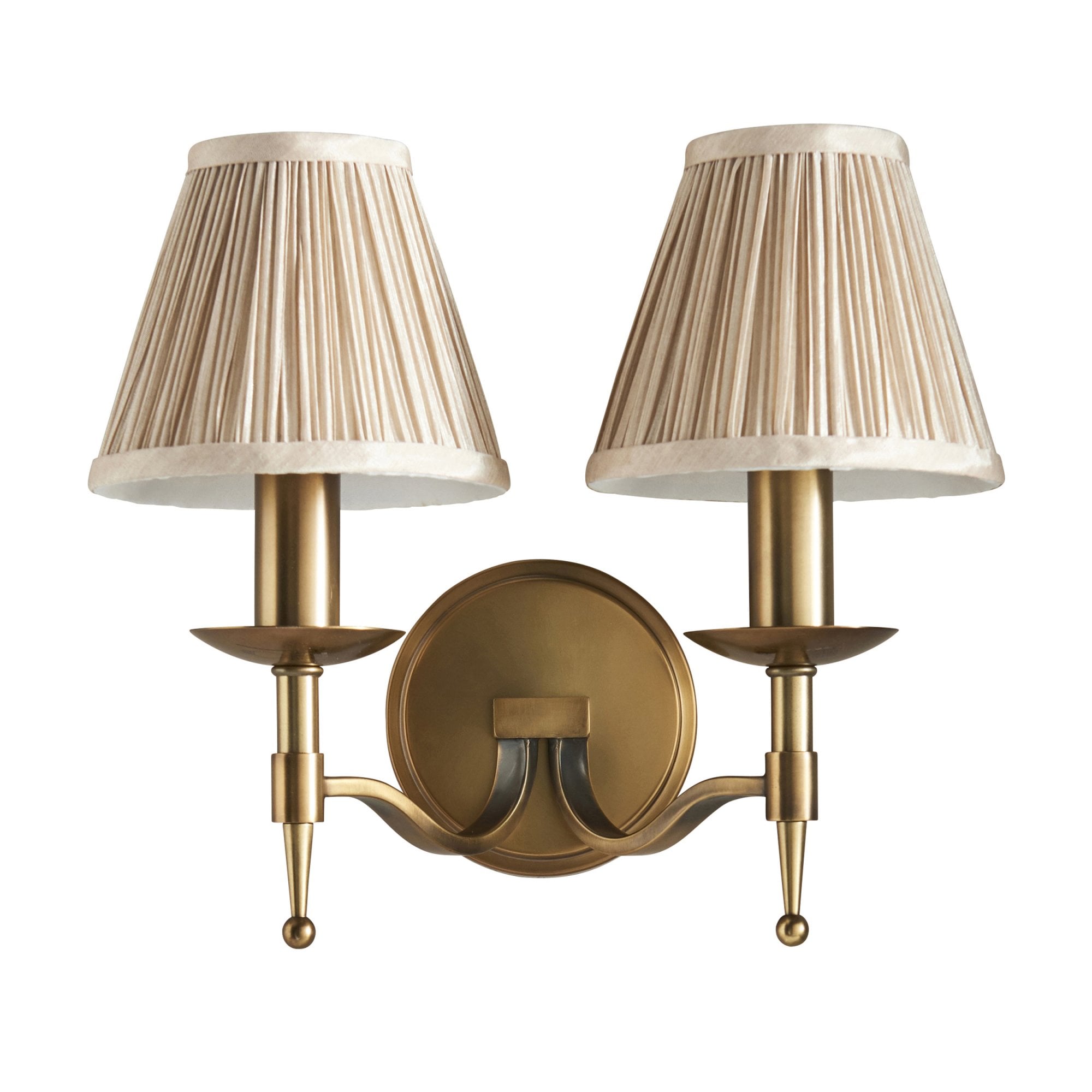 Interiors 1900 Stanford 2 Light Wall Light - Antique Brass & Beige Organza Shades