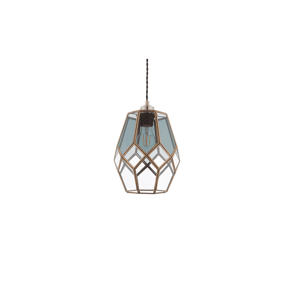 Endon Ripley Single Light Pendant Shade - Antique Brass & Grey (Smoked) Glass - Shade Only