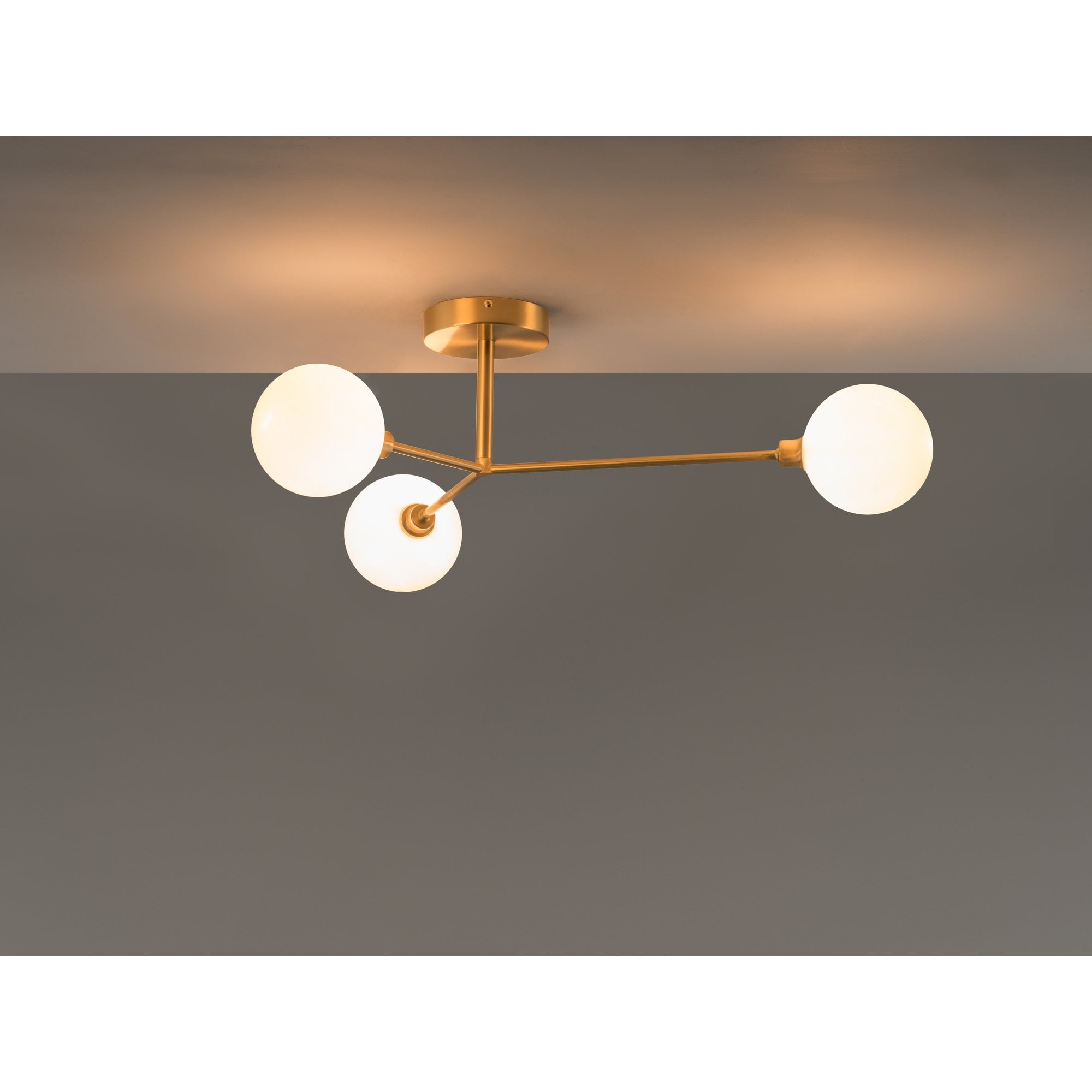 houseof. Flush 3 Light Ceiling Light - Brushed Brass