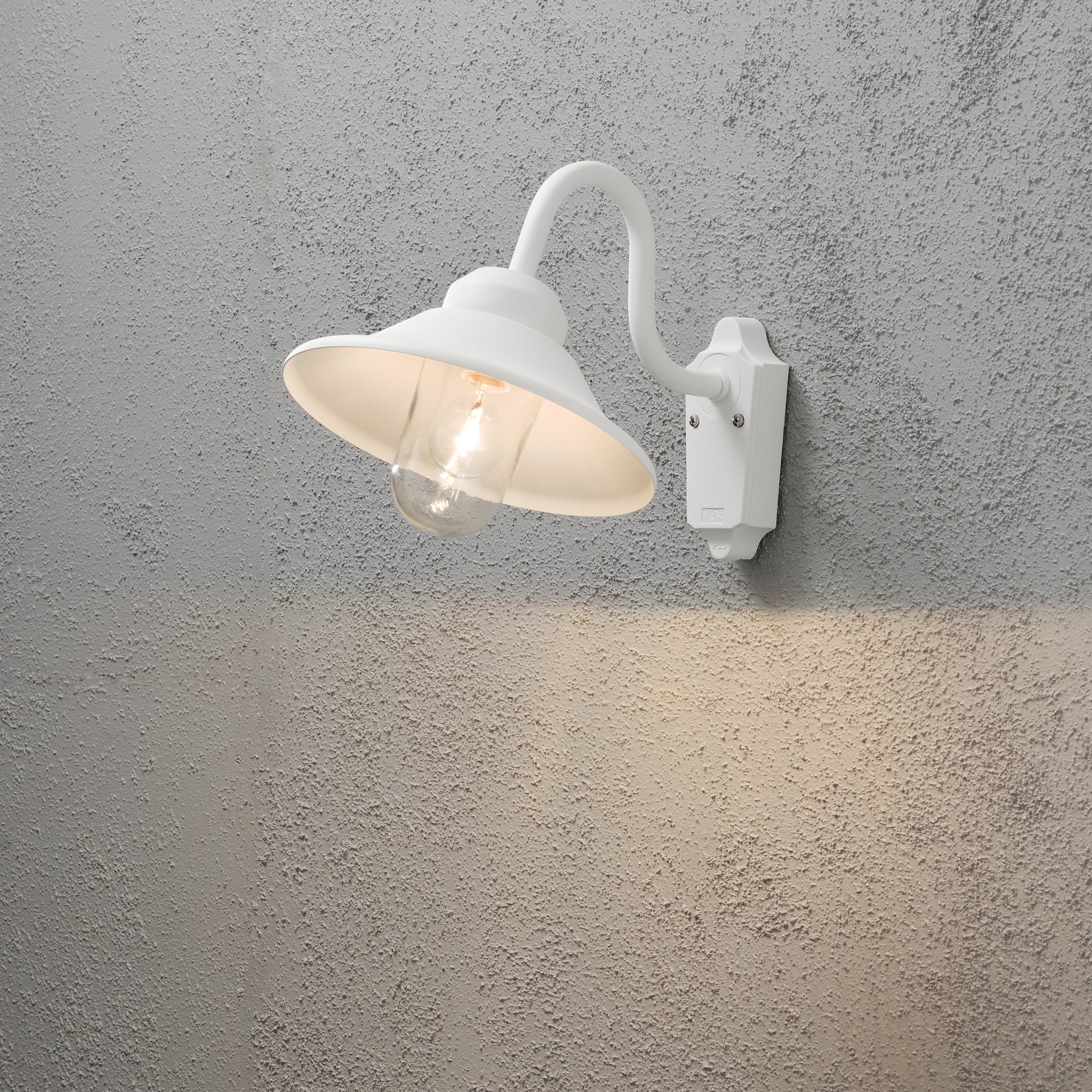 Konstsmide Vega Hooded Wall Light - Curved Arm -  Matt White