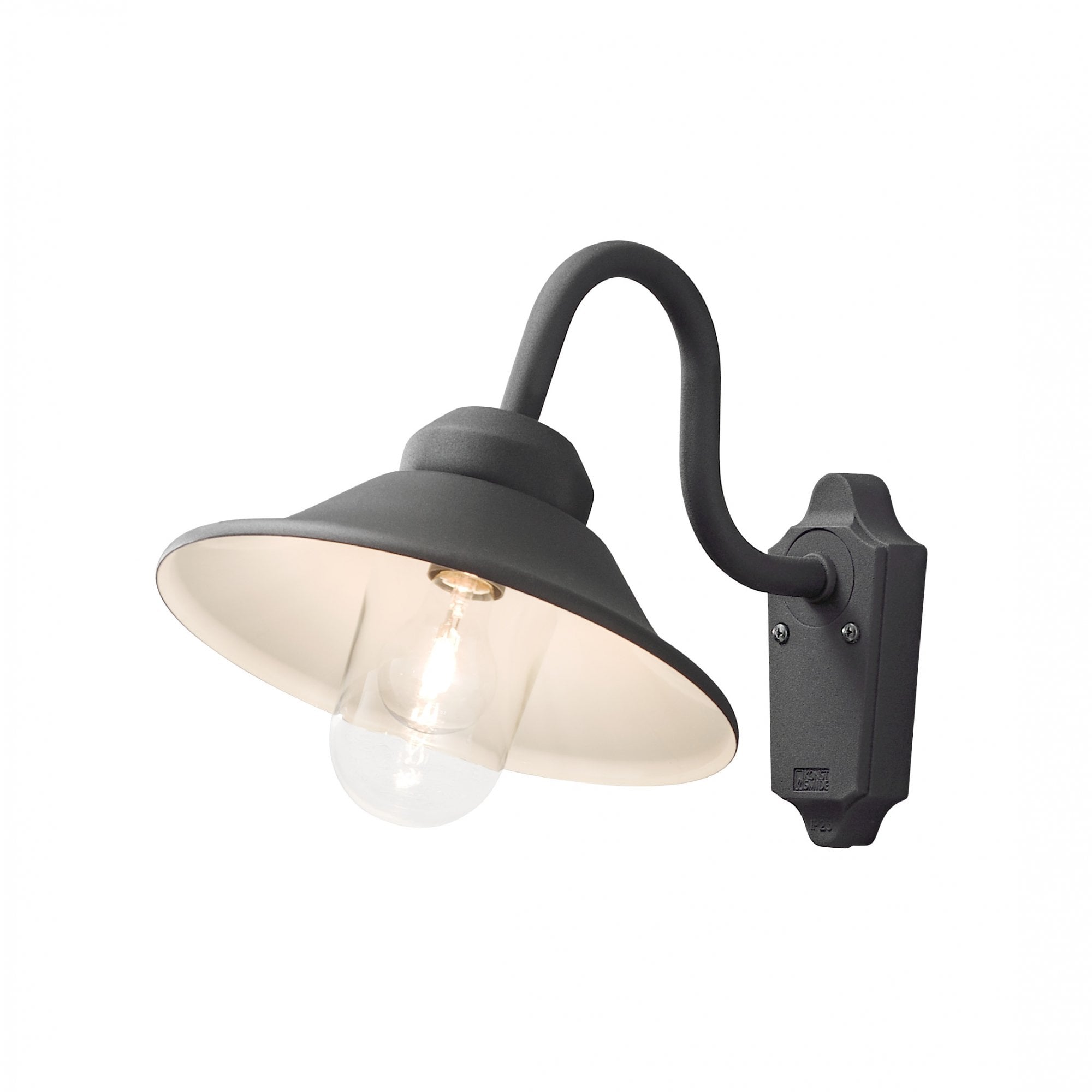 Konstsmide Vega Hooded Wall Light - Curved Arm - Matt Black
