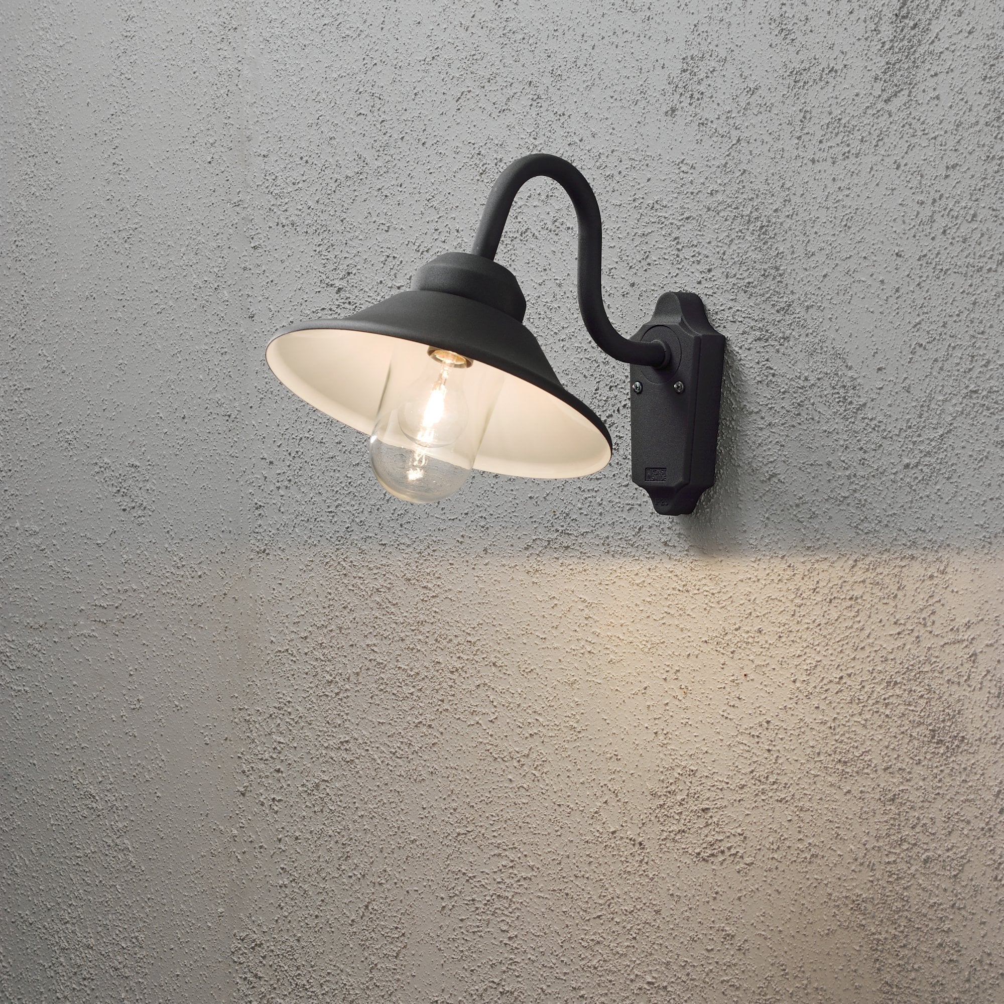 Konstsmide Vega Hooded Wall Light - Curved Arm - Matt Black