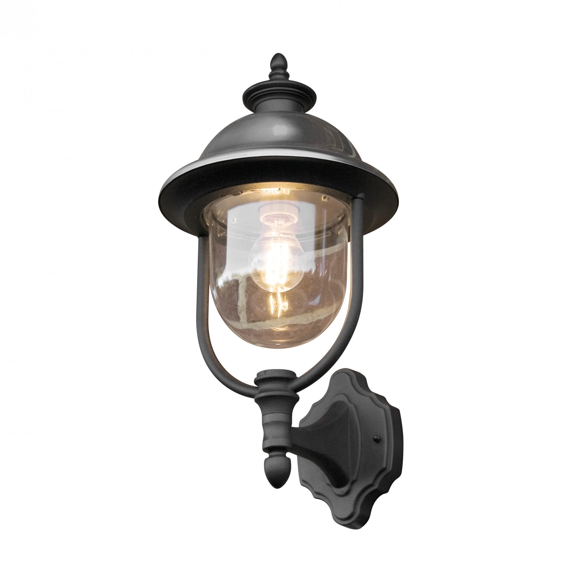 Konstsmide Parma Up Wall Lantern - Matt Black with Stainless Steel Hat