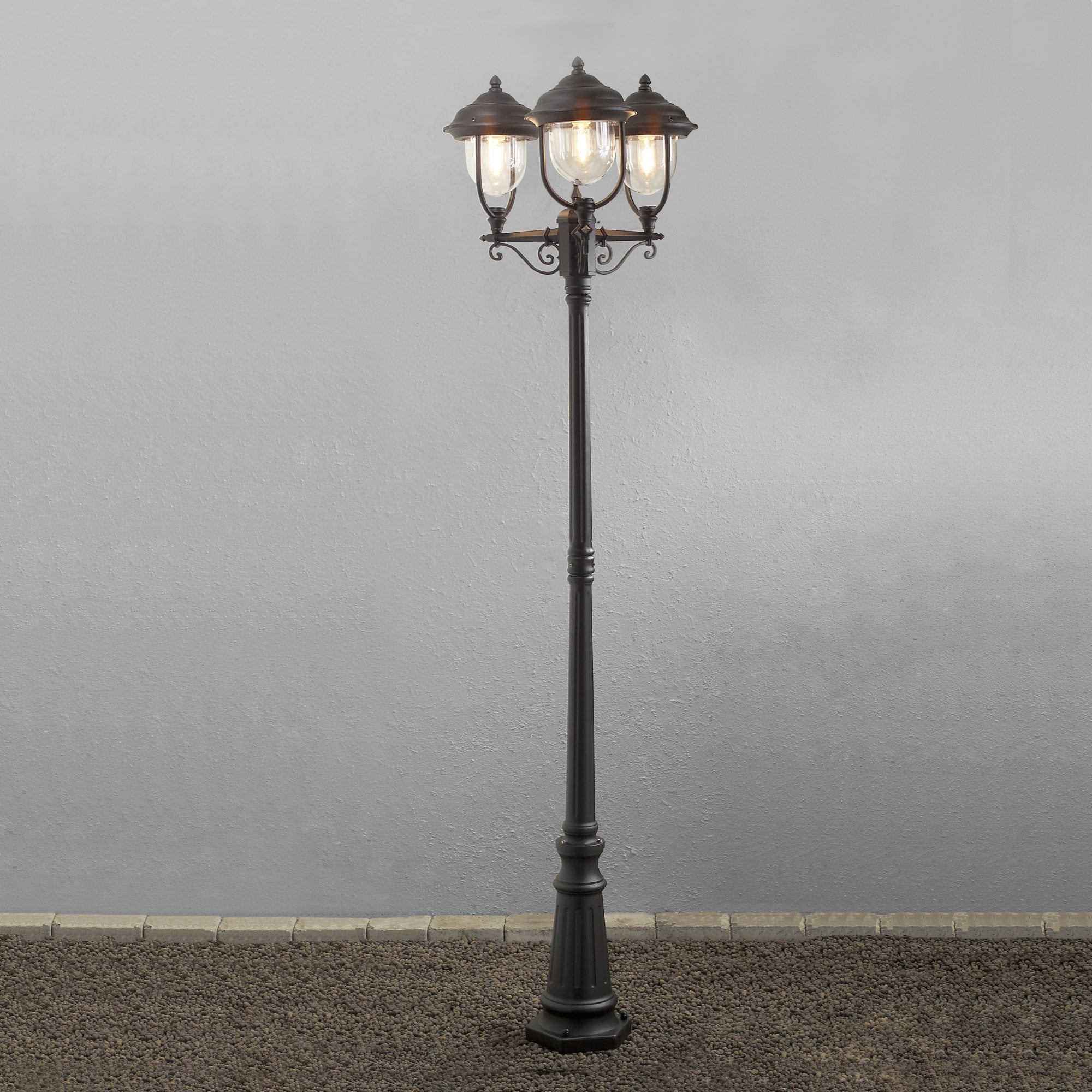 Konstsmide Parma Triple Head Lampost - Matt Black
