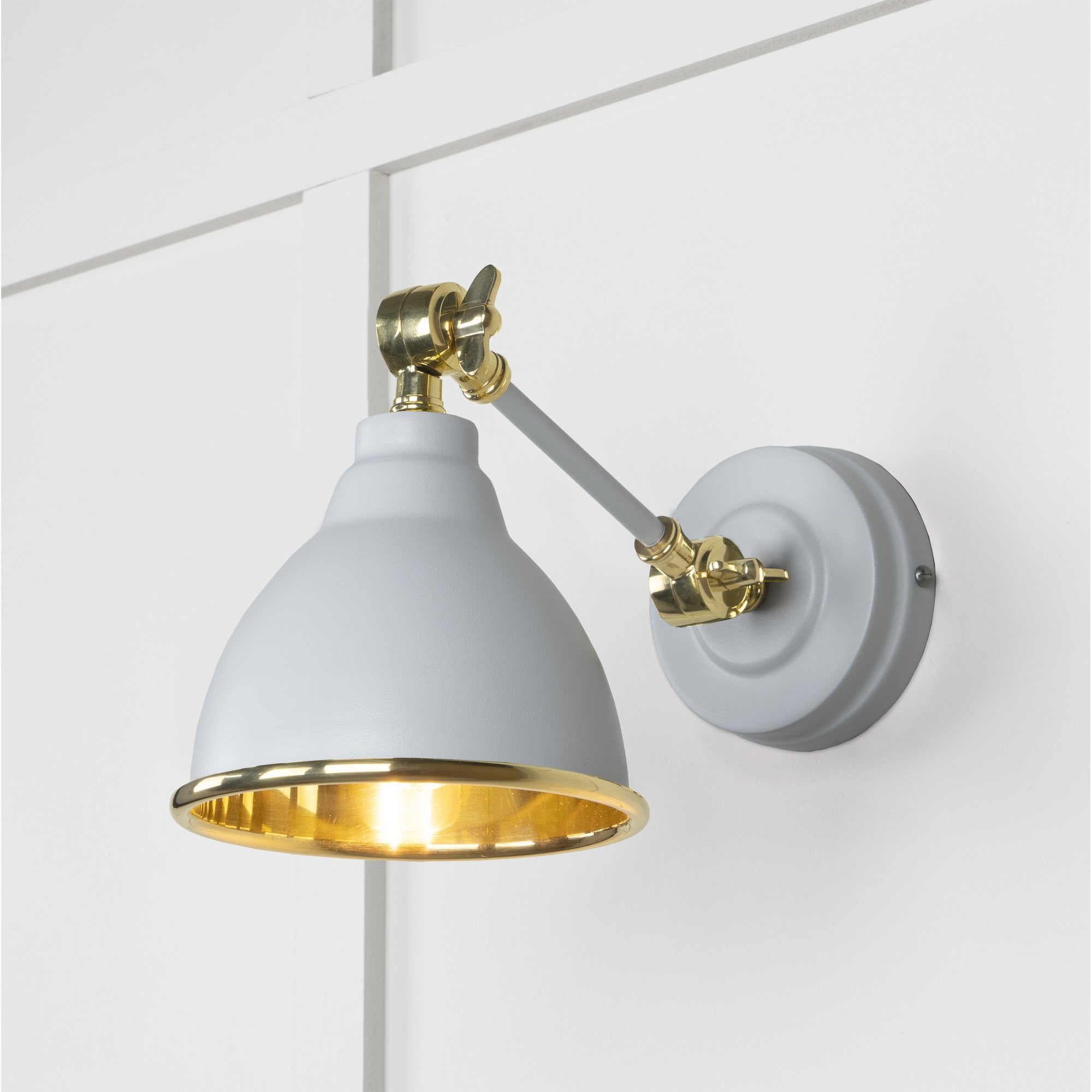 From The Anvil Smooth Brass Brindley Wall Light - Birch (Pale Grey)