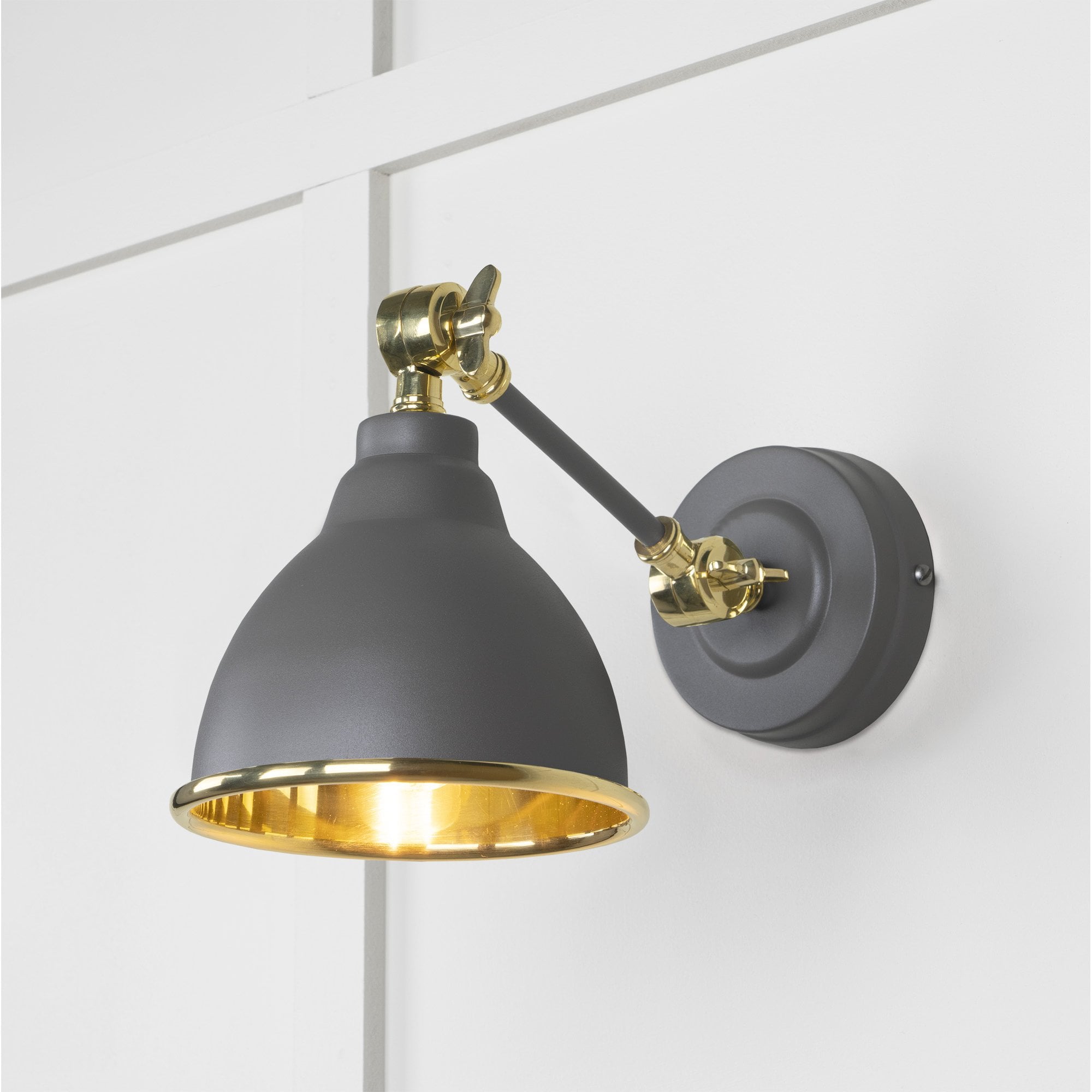 From The Anvil Smooth Brass Brindley Wall Light - Bluff (Warm Grey)