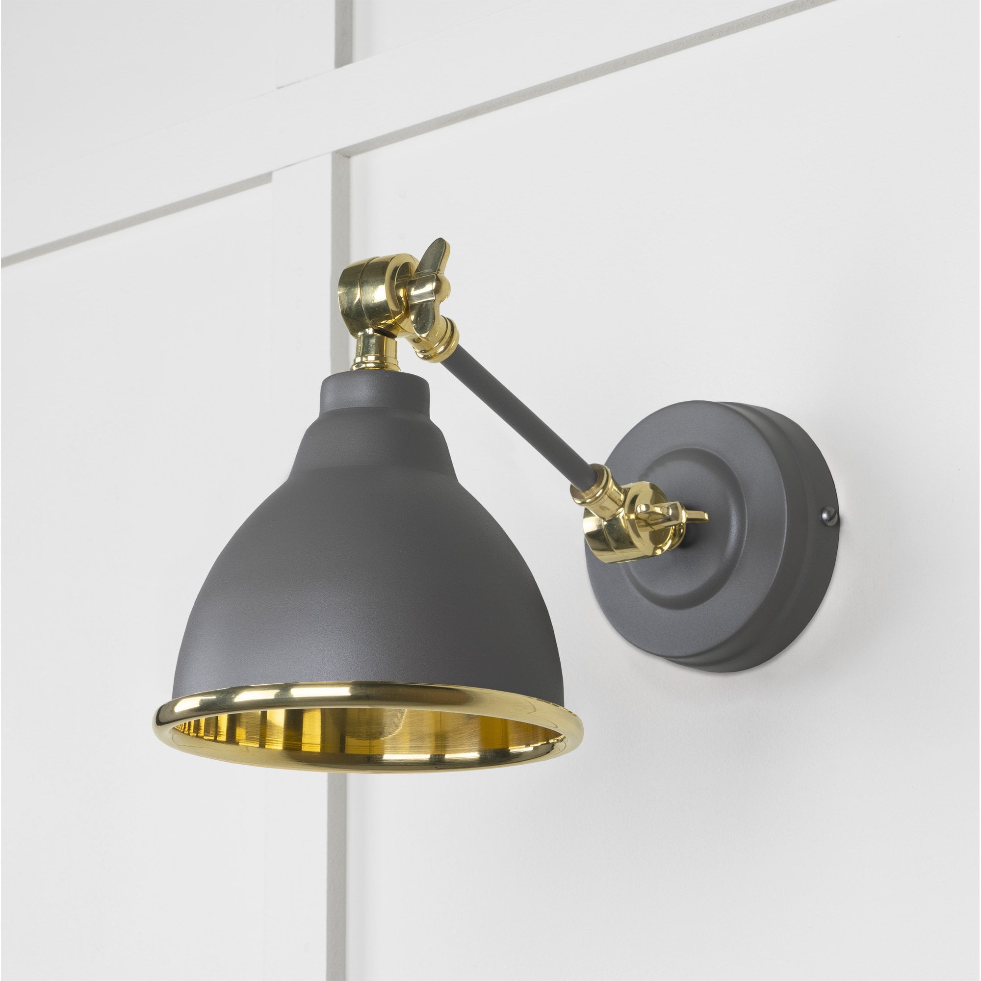 From The Anvil Smooth Brass Brindley Wall Light - Bluff (Warm Grey)