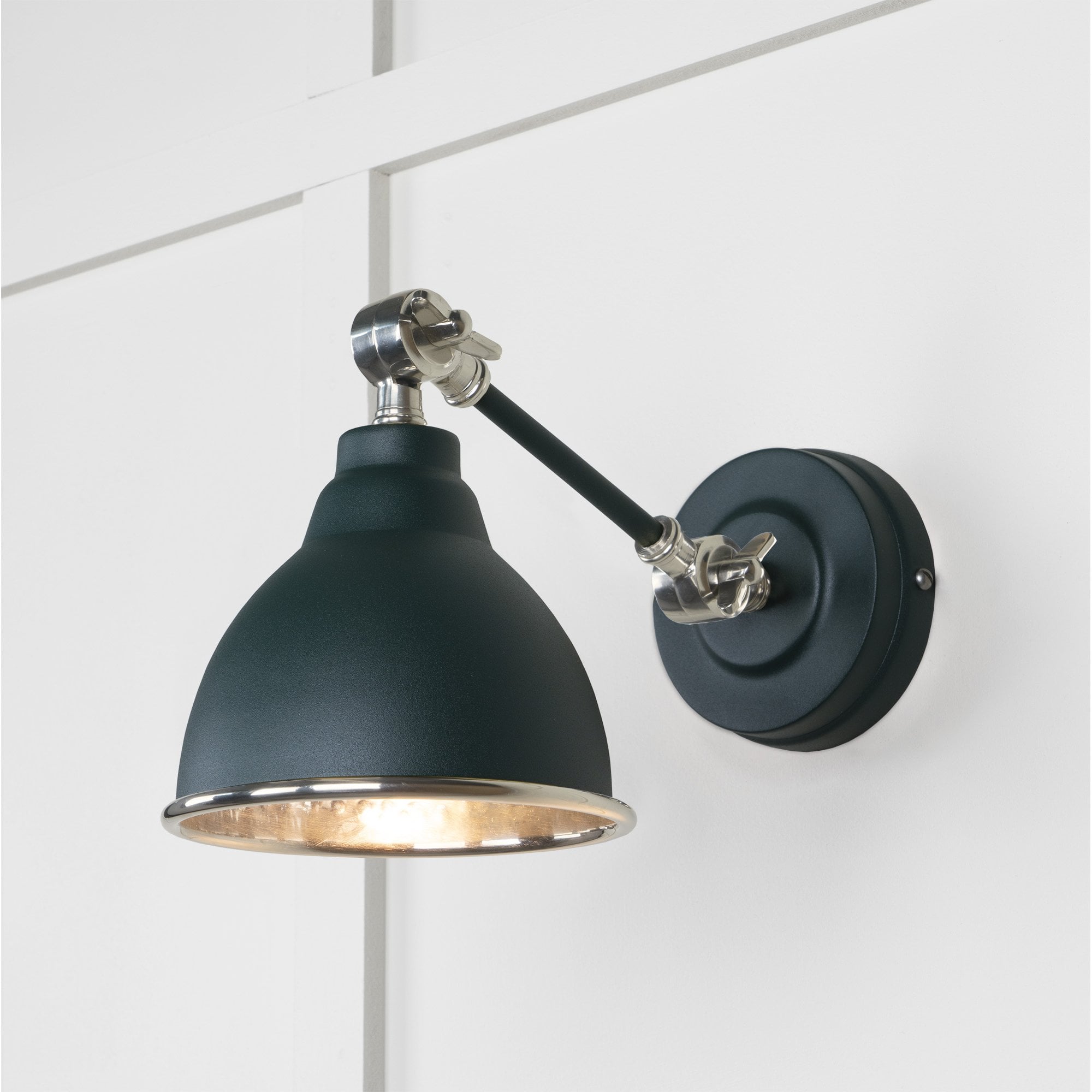 From The Anvil Hammered Nickel Brindley Wall Light - Dingle (Rich Green)