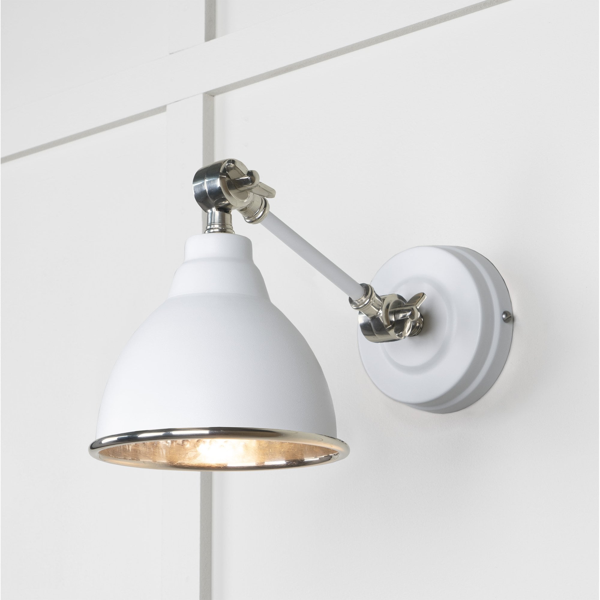 From The Anvil Hammered Nickel Brindley Wall Light - Flock (Matt White)