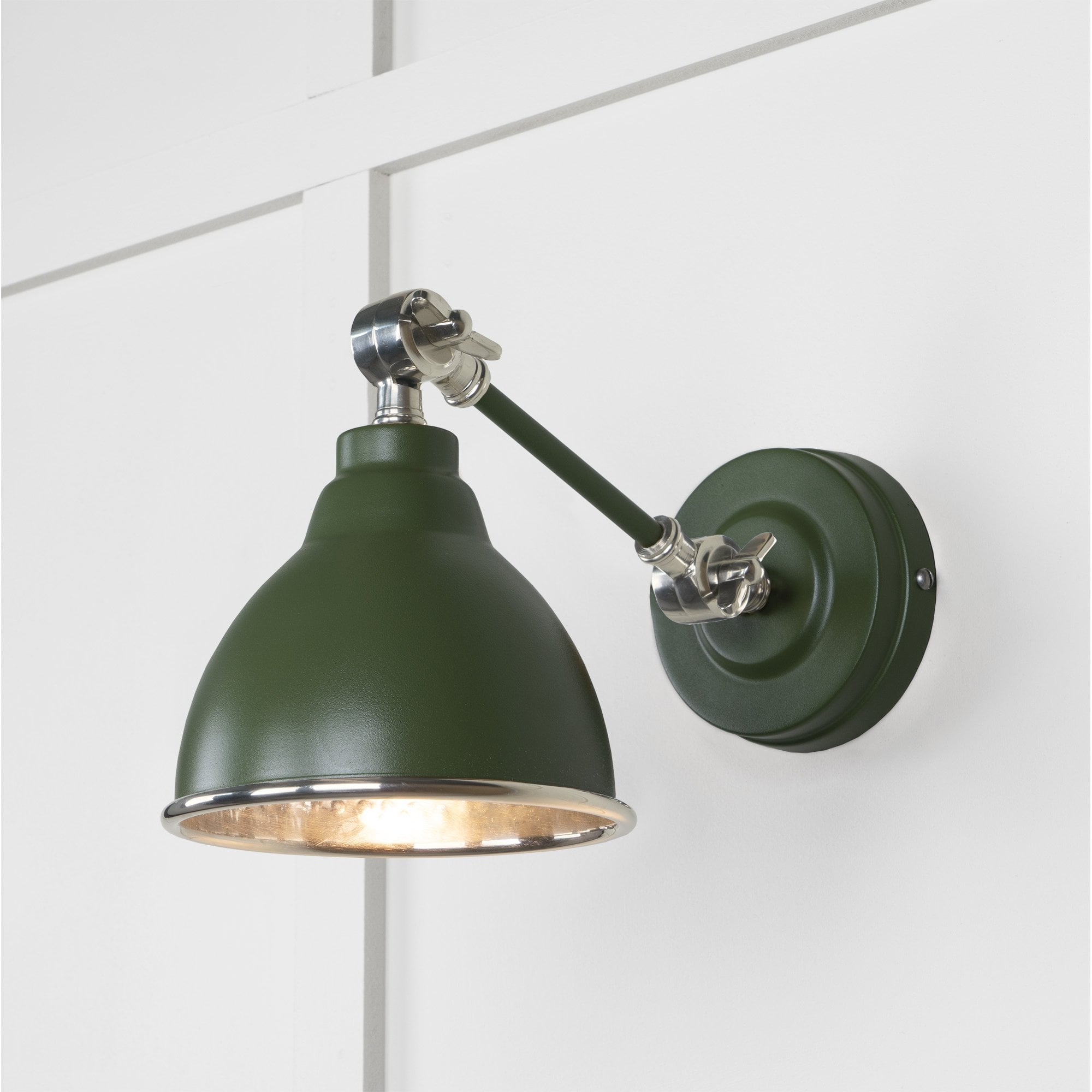 From The Anvil Hammered Nickel Brindley Wall Light - Heath (Earthy Green)