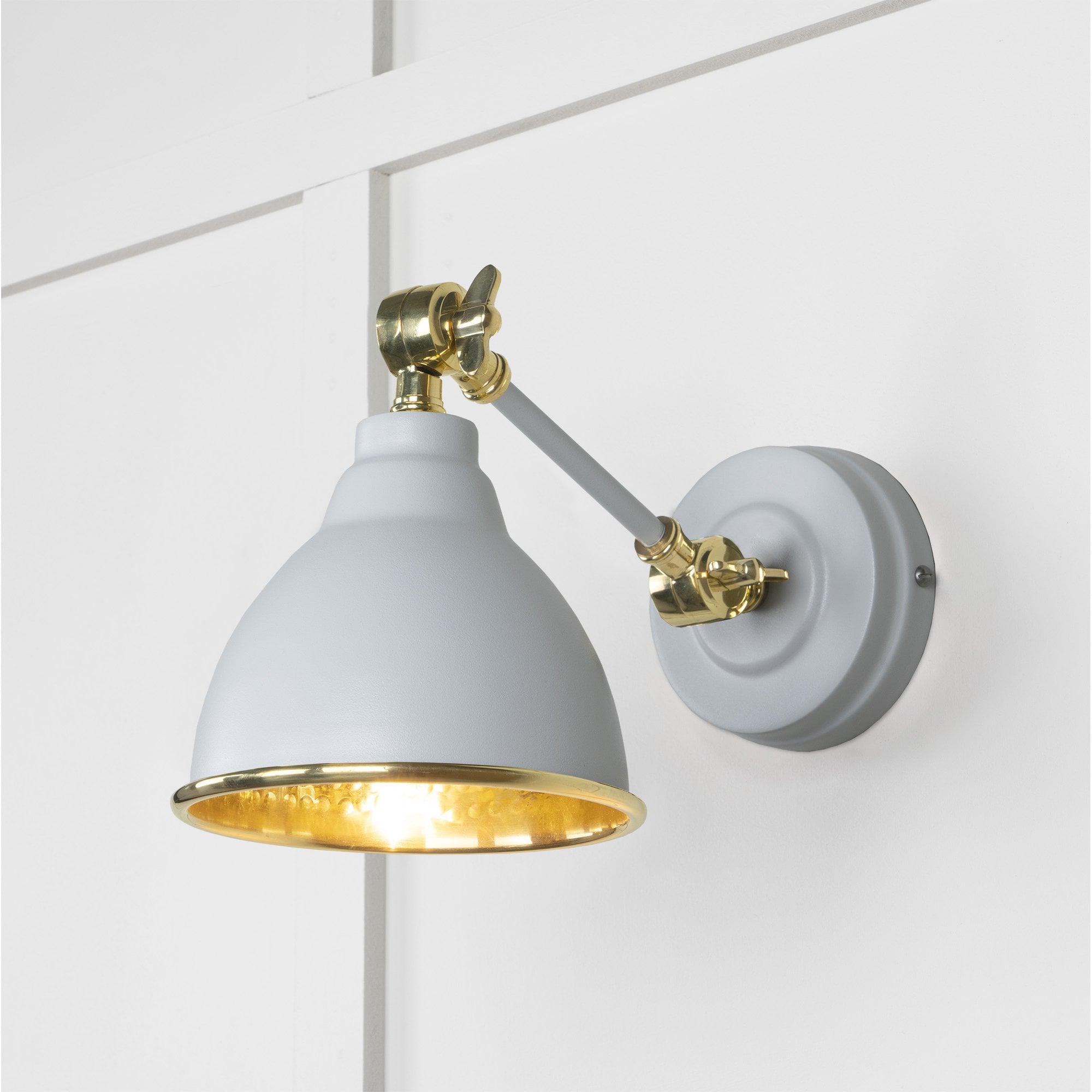 From The Anvil Hammered Brass Brindley Wall Light - Birch (Pale Grey)