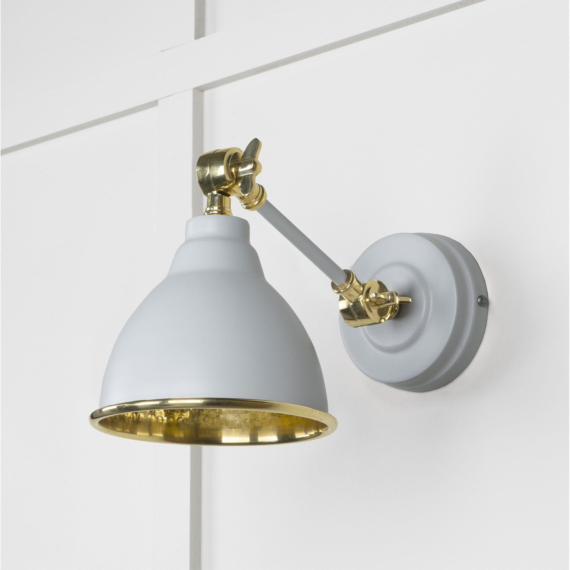 From The Anvil Hammered Brass Brindley Wall Light - Birch (Pale Grey)